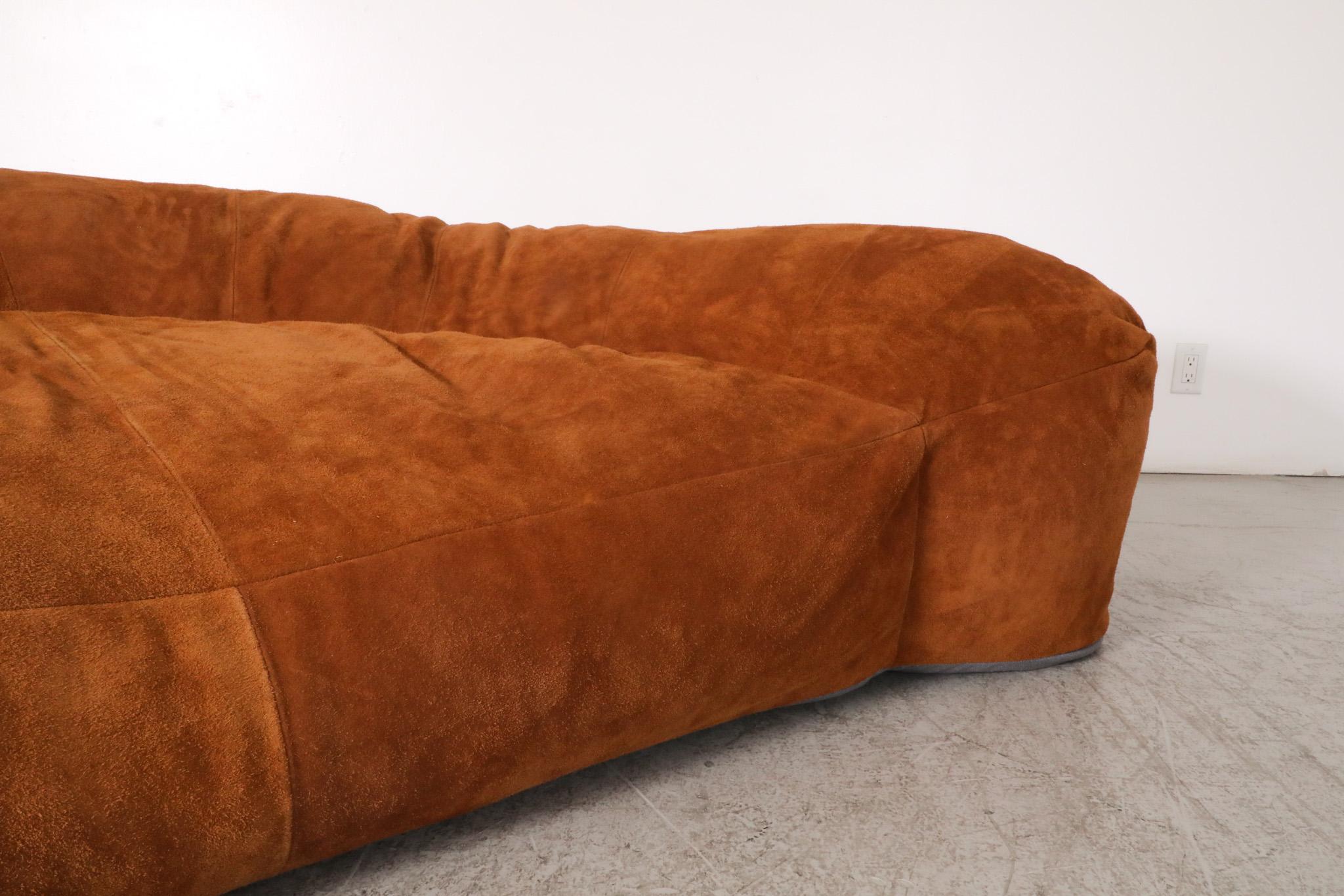 Raphael Raffel designed Cognac Leather Croissant Sofa, Newly made in Suede For Sale 13