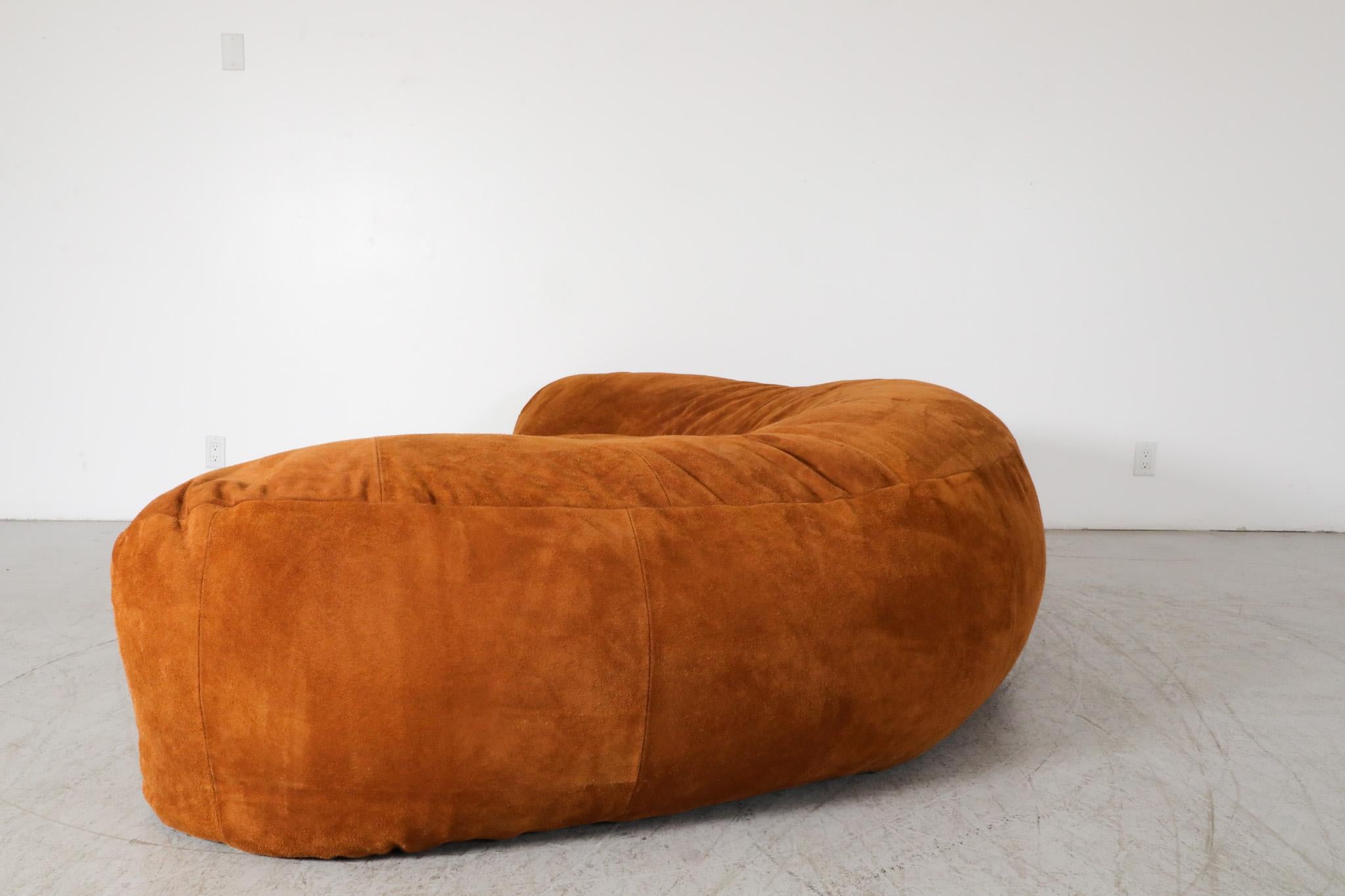 Raphael Raffel designed Cognac Leather Croissant Sofa, Newly made in Suede For Sale 1