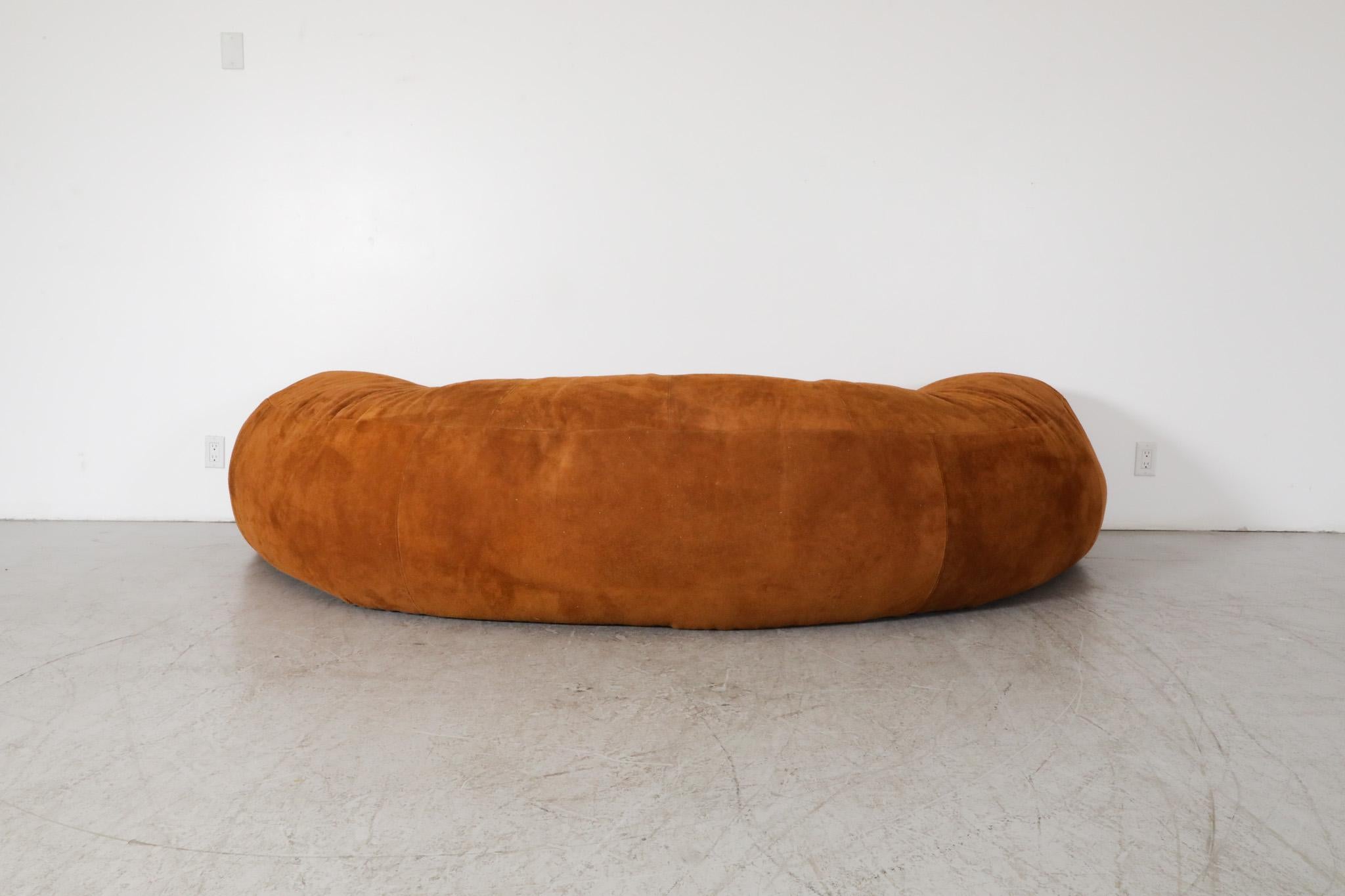 Raphael Raffel designed Cognac Leather Croissant Sofa, Newly made in Suede For Sale 3