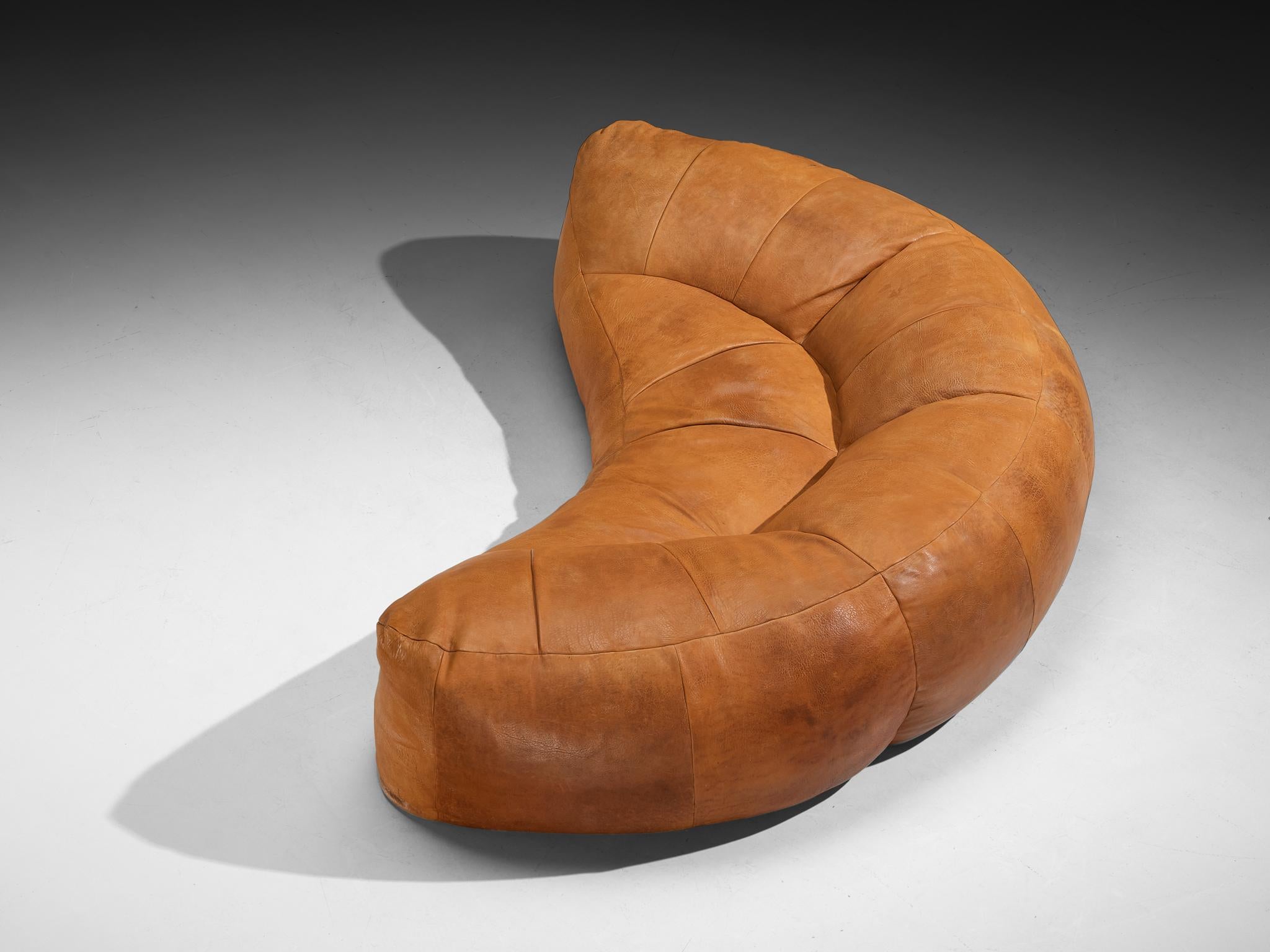 French Raphael Raffel for Honore Paris Large Croissant Sofa in Leather For Sale