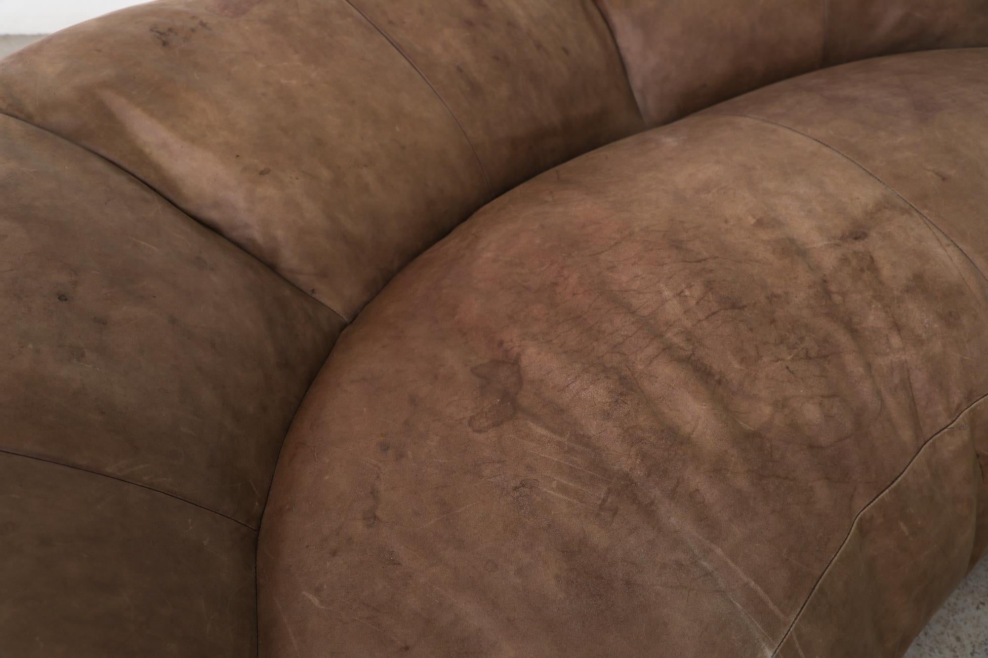 Raphael Raffel Brown Natural Leather Croissant Sofa for Honore Paris, 1970s For Sale 7