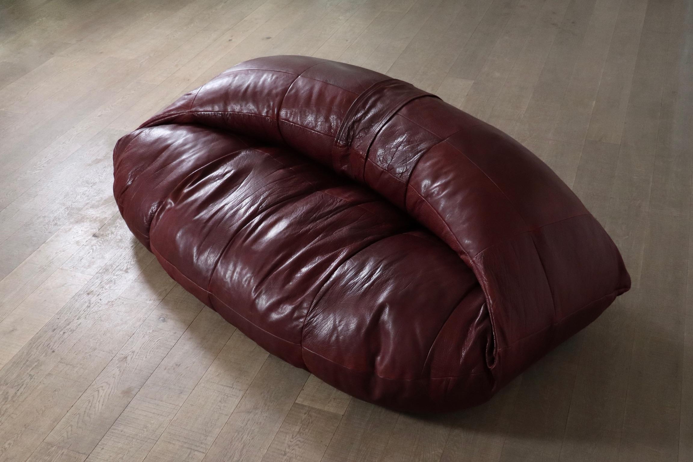 Raphael Raffel Leather Lounge Sofa Honore Paris 1970s 6