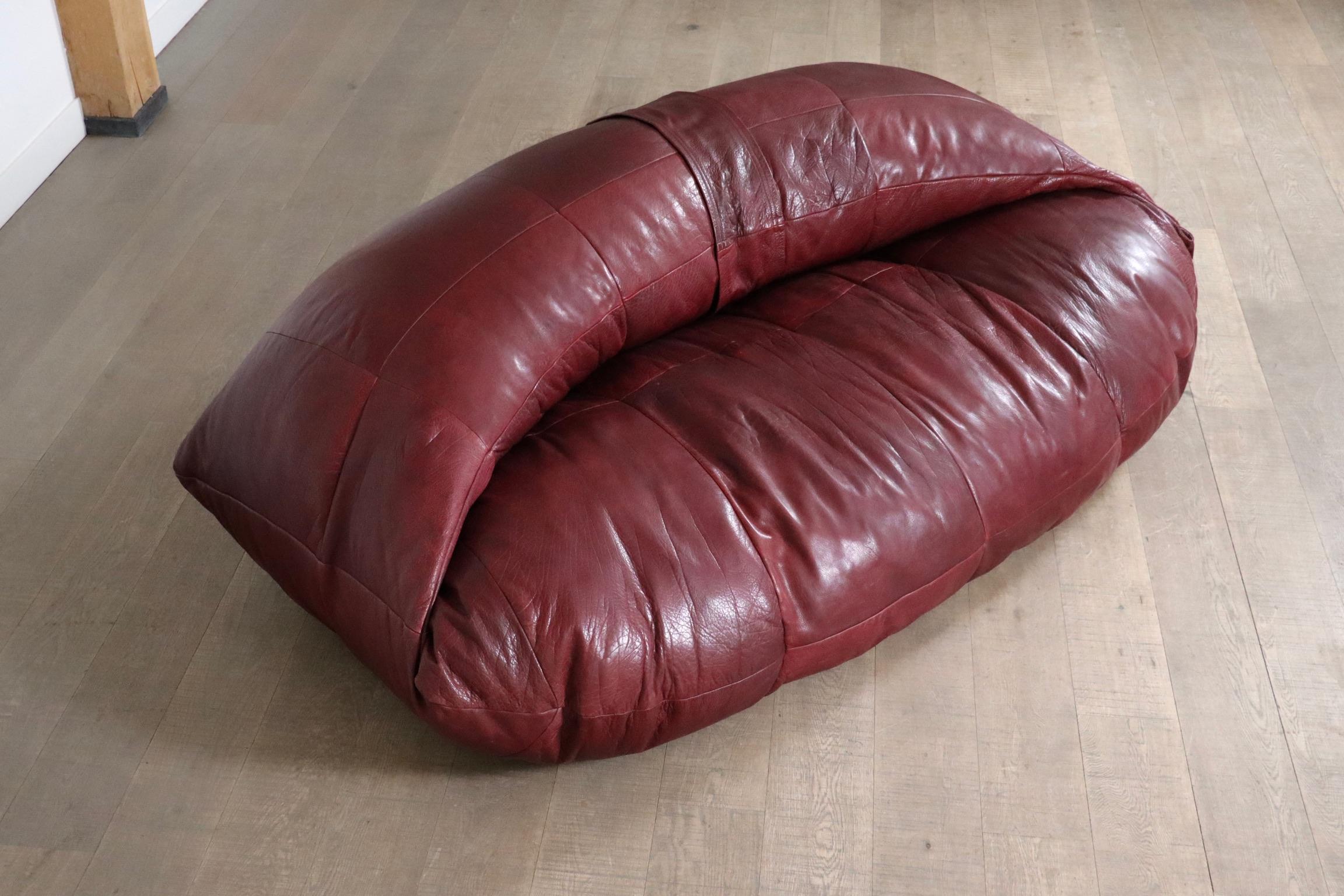 Raphael Raffel Leather Lounge Sofa Honore Paris 1970s 9