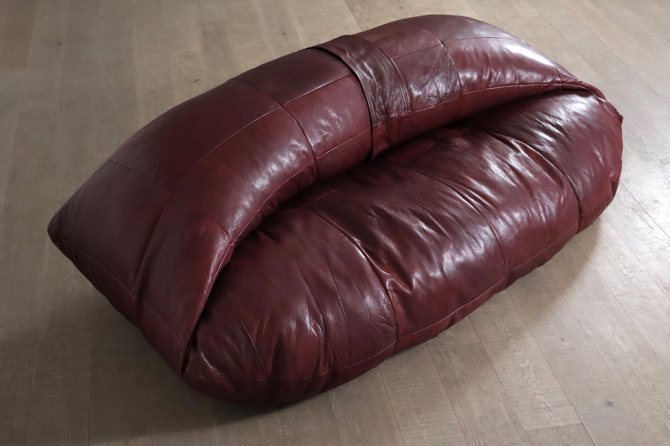 Raphael Raffel Leather Lounge Sofa Honore Paris 1970s 11