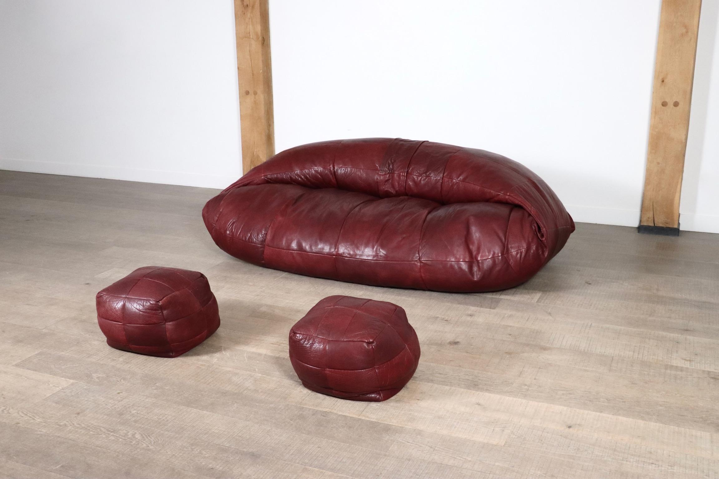 Mid-20th Century Raphael Raffel Leather Lounge Sofa Honore Paris 1970s