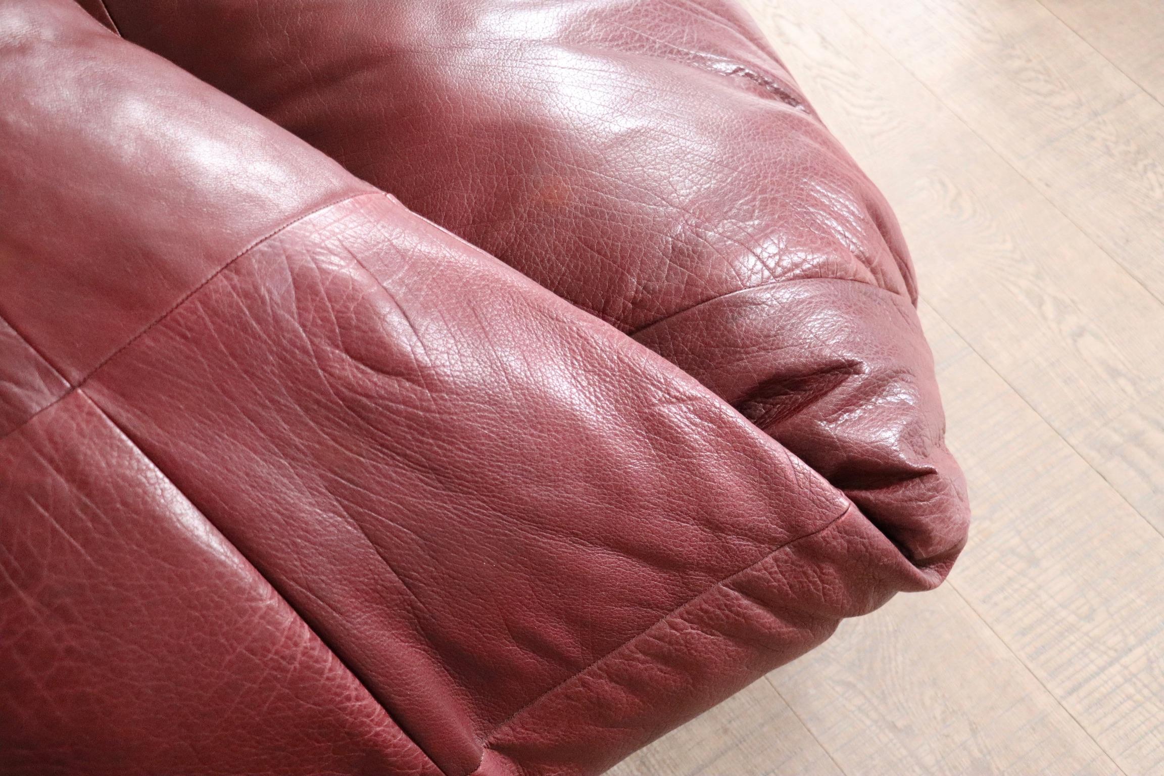 Raphael Raffel Leather Lounge Sofa Honore Paris 1970s 1