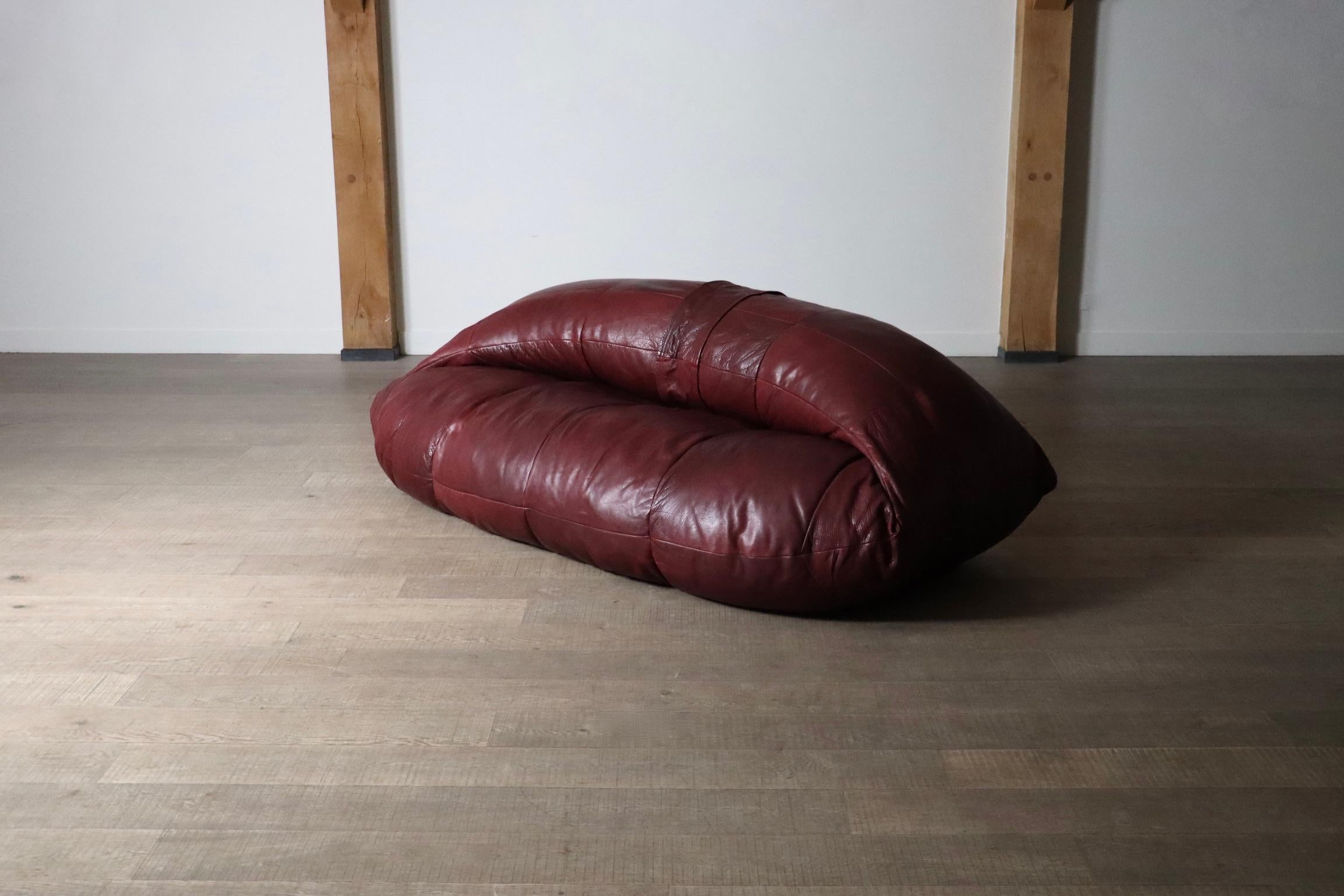 Raphael Raffel Leather Lounge Sofa Honore Paris 1970s 2