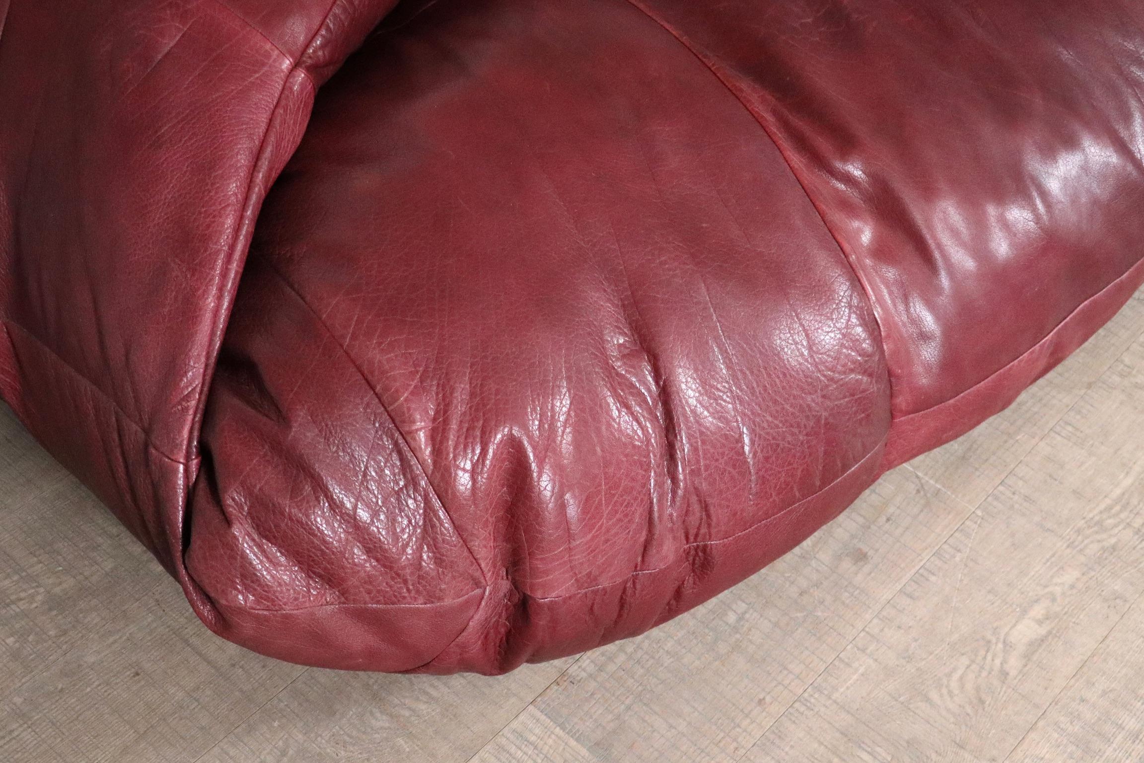 Raphael Raffel Leather Lounge Sofa Honore Paris 1970s 3