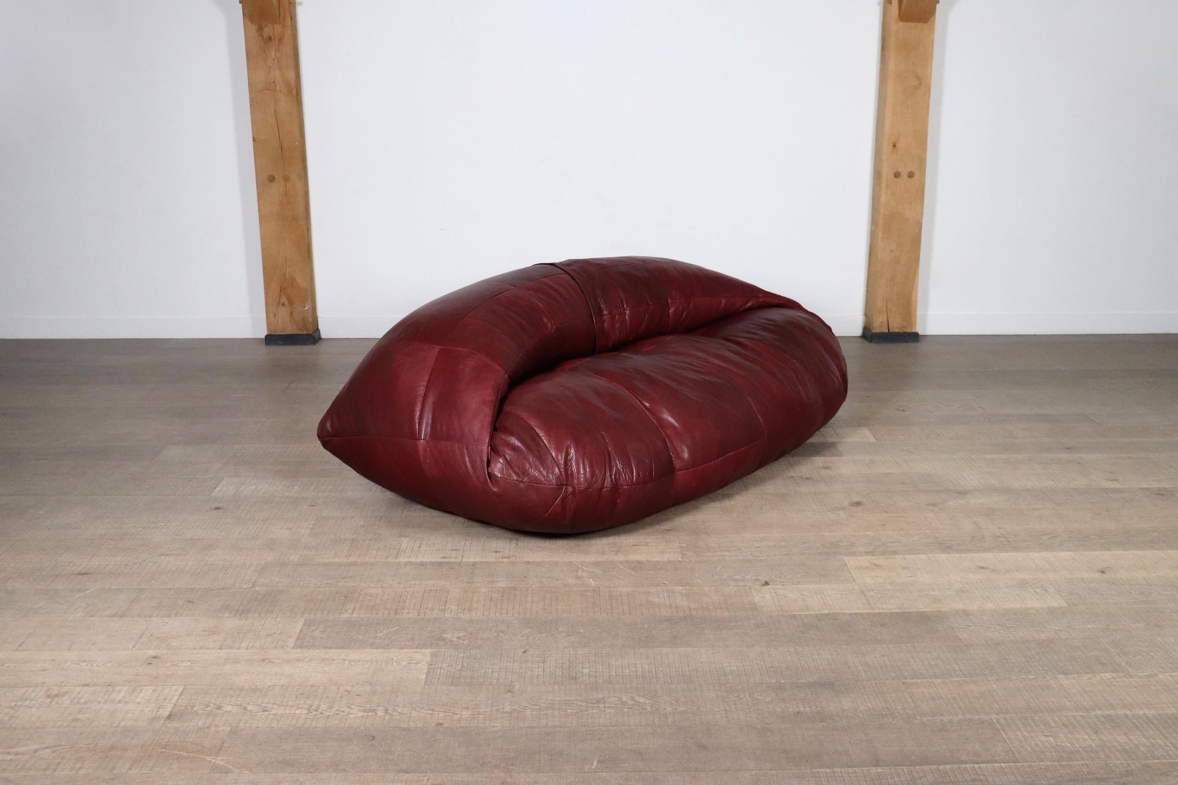 Raphael Raffel Leather Lounge Sofa Honore Paris 1970s 5