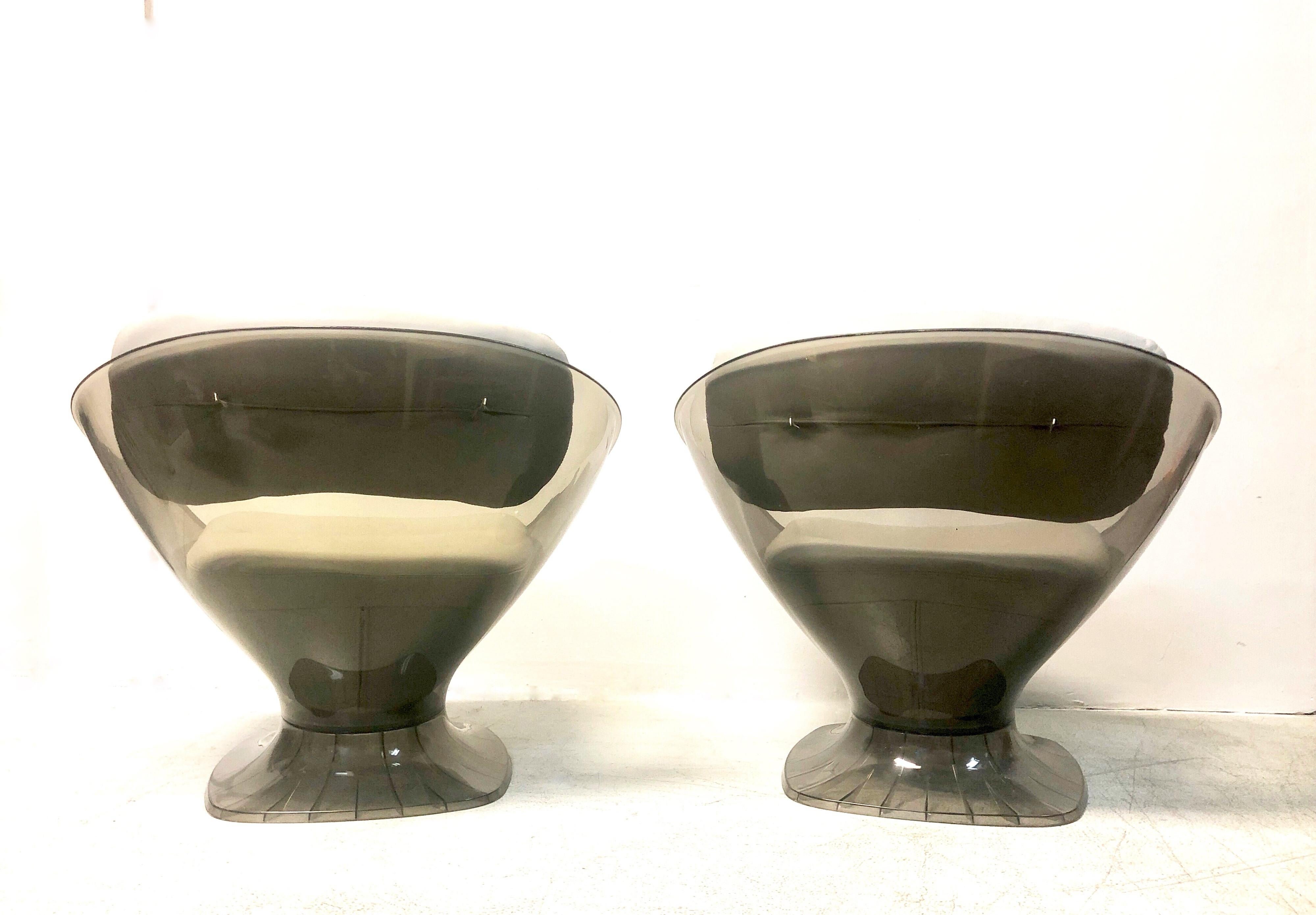 Raphael Raffel Pod Bronze Acrylic Pair of Chairs with Light Gray Leather Seats 8