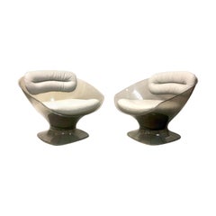 Raphael Raffel Pod Bronze Acrylic Pair of Chairs with Light Gray Leather Seats