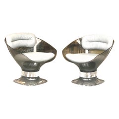 Raphael Raffel Pod Bronze Acrylic Pair of Chairs with Light Gray Leather Seats