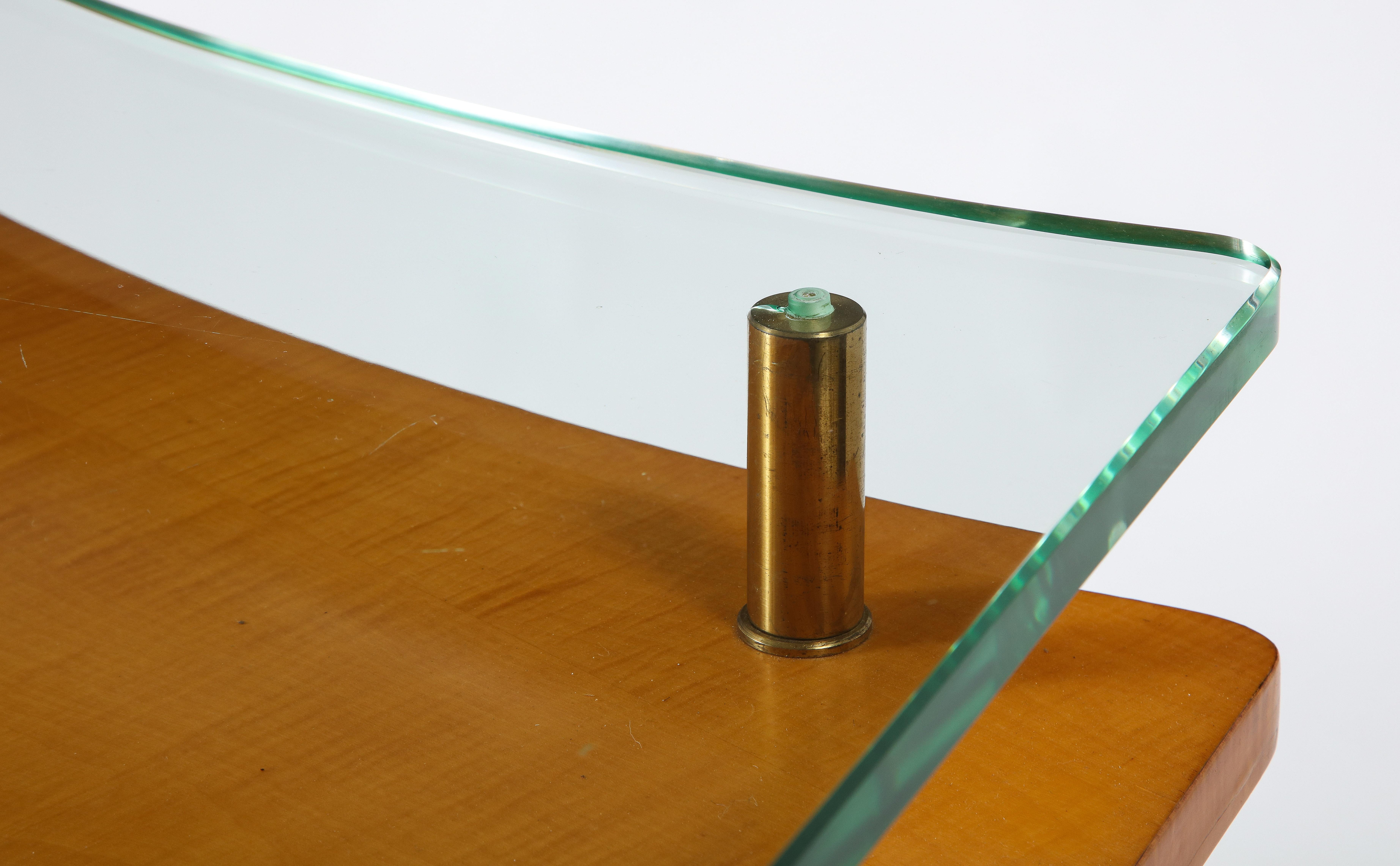 Raphael Raffel Schminktisch oder Schreibtisch aus Bergahornholz und Glas, Frankreich 1950er Jahre (Moderne der Mitte des Jahrhunderts) im Angebot