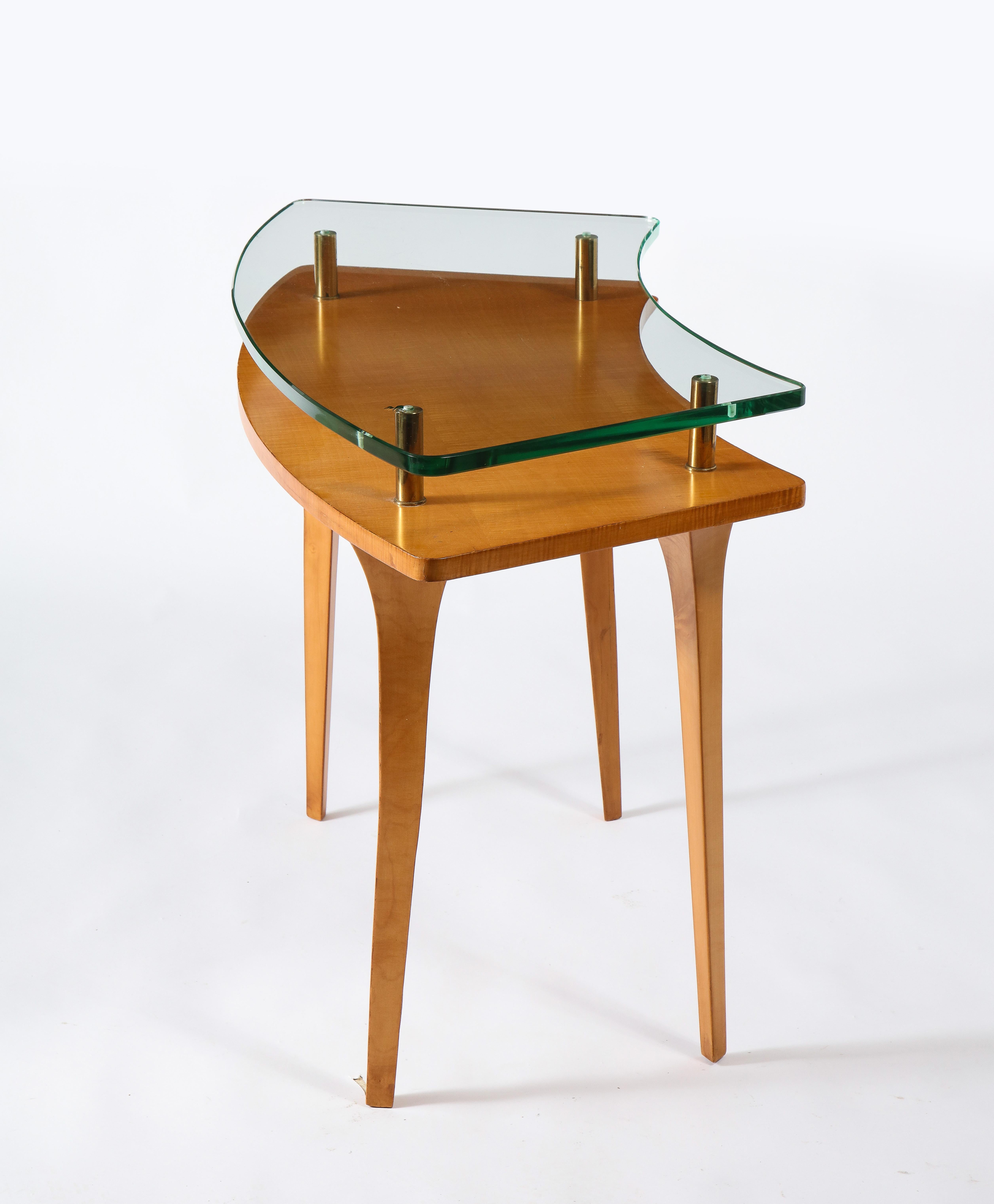French Raphael Raffel Vanity or Writing Desk in Sycamore and Glass, France 1950s For Sale