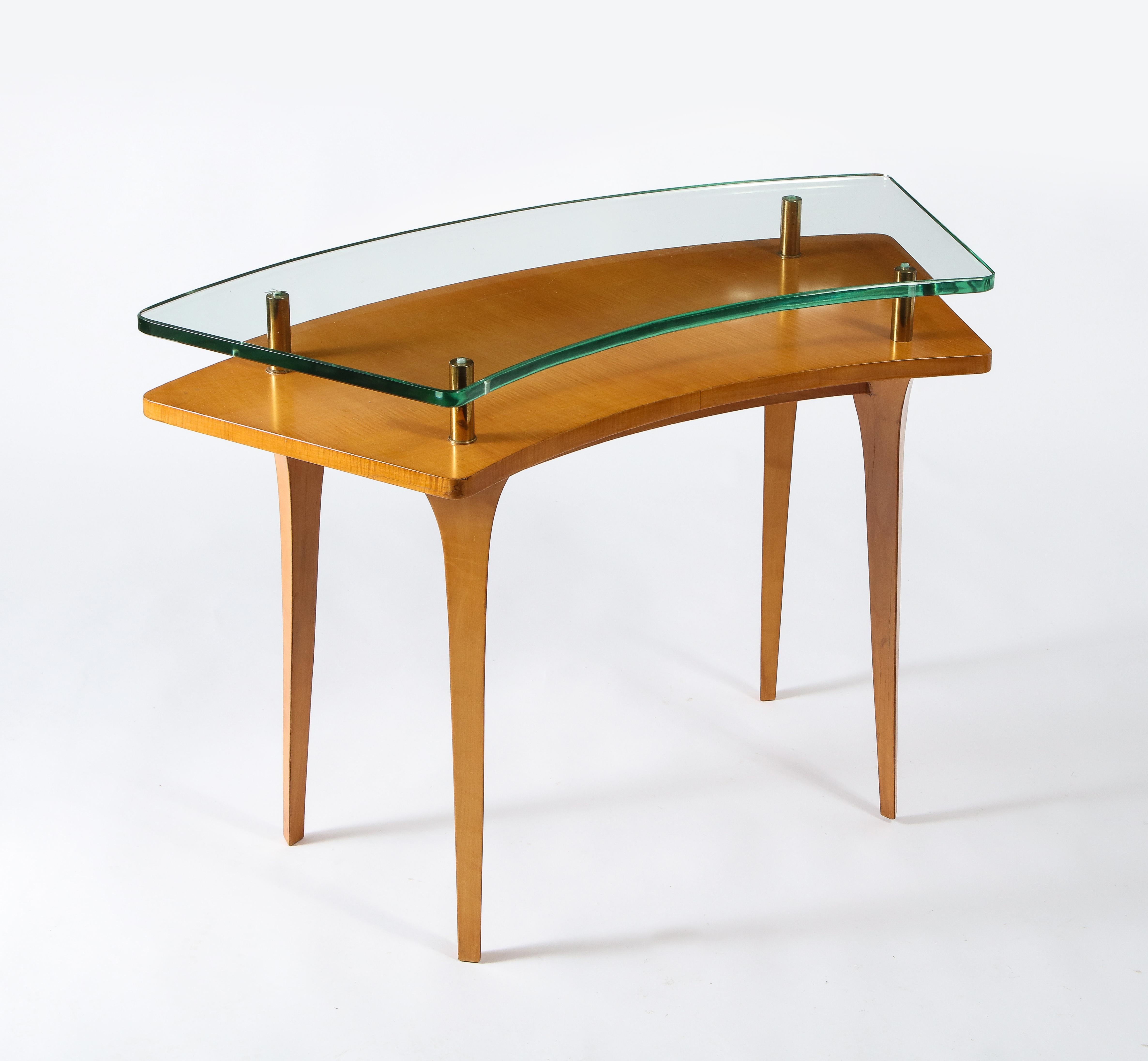 Raphael Raffel Vanity or Writing Desk in Sycamore and Glass, France 1950s In Excellent Condition For Sale In New York, NY