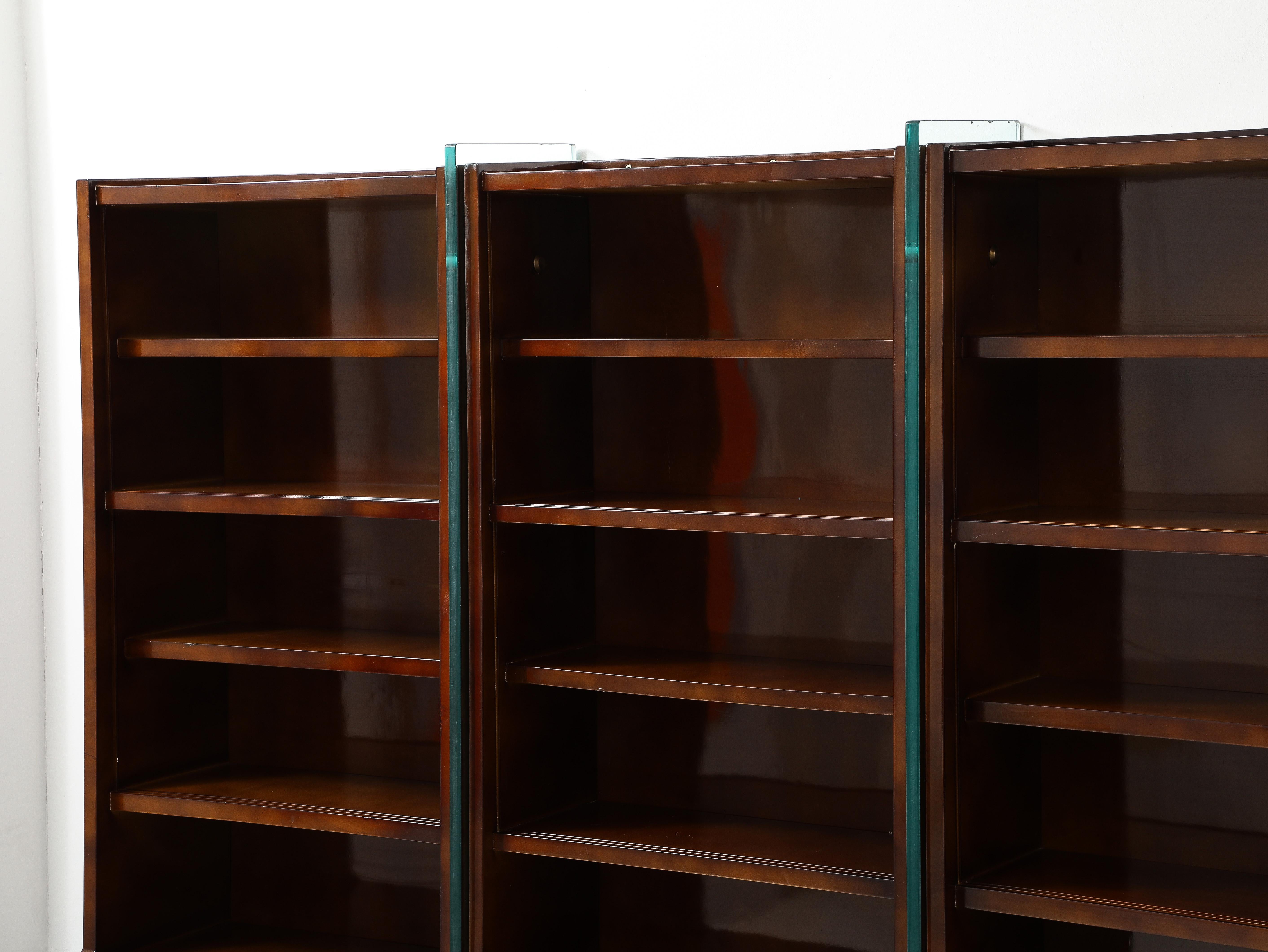 European Raphael Raphel Bookcase in Lacquered Wood & Glass, France 1950's For Sale