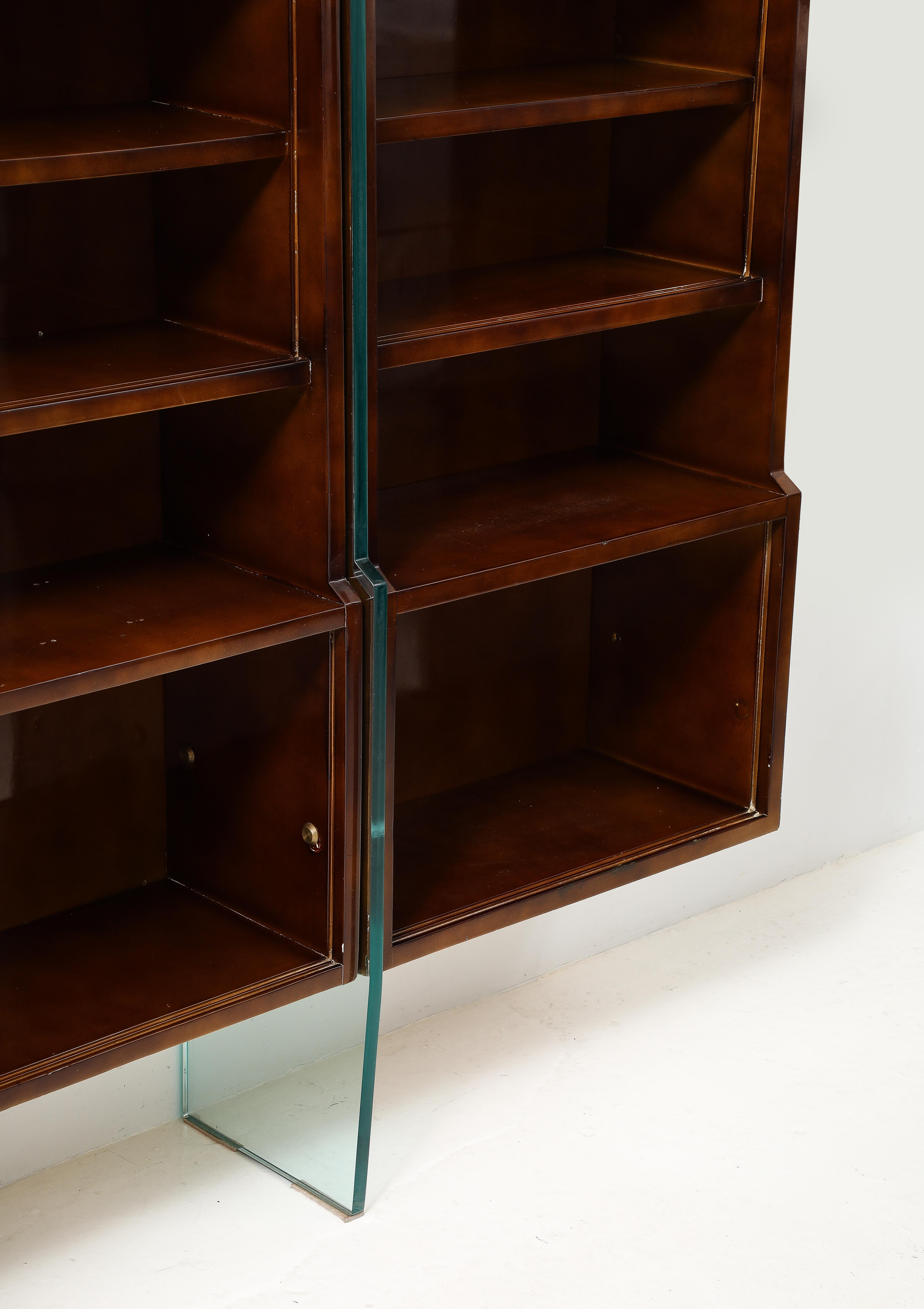 20th Century Raphael Raphel Bookcase in Lacquered Wood & Glass, France 1950's For Sale