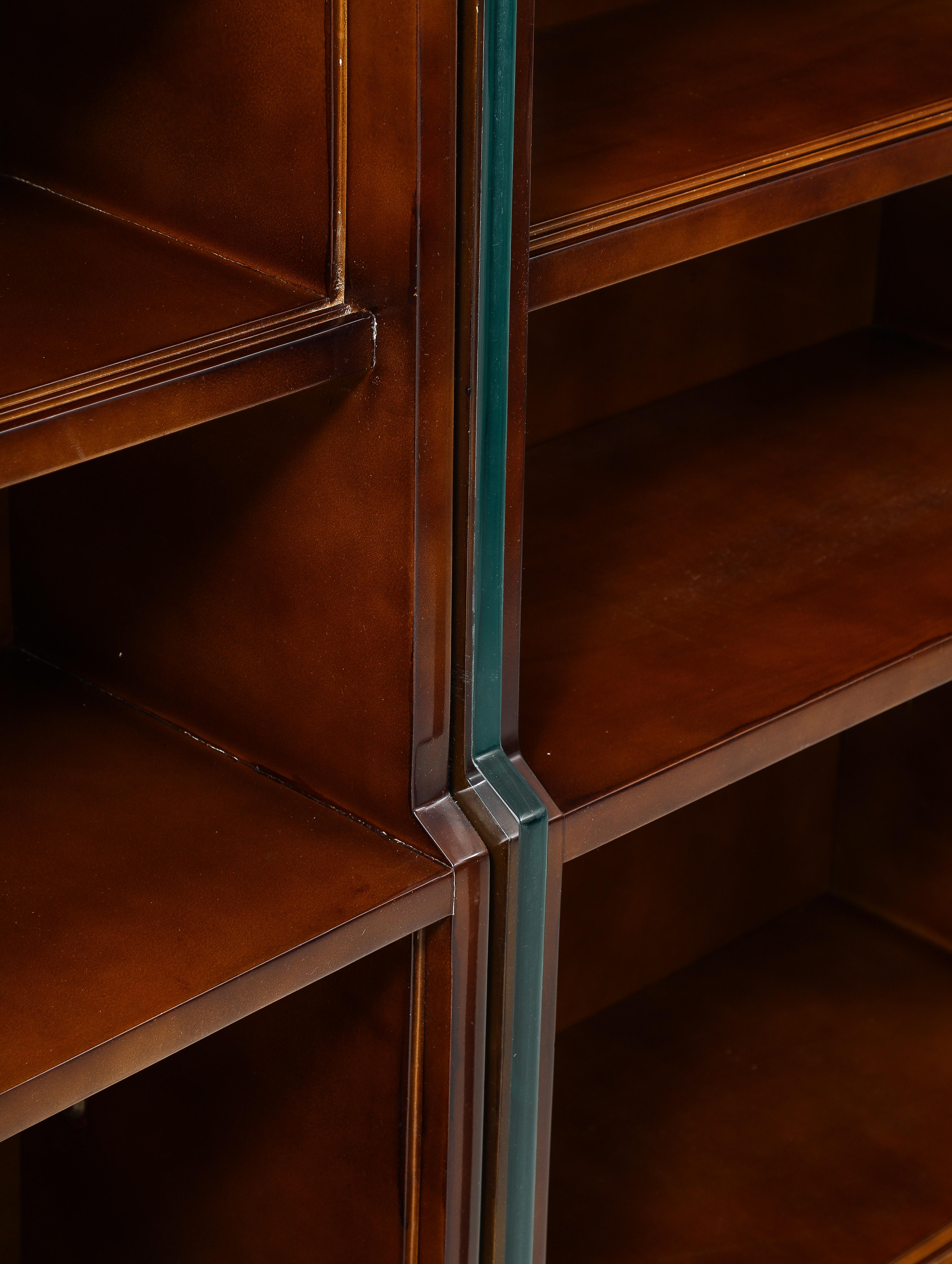 Bronze Raphael Raphel Bookcase in Lacquered Wood & Glass, France 1950's For Sale