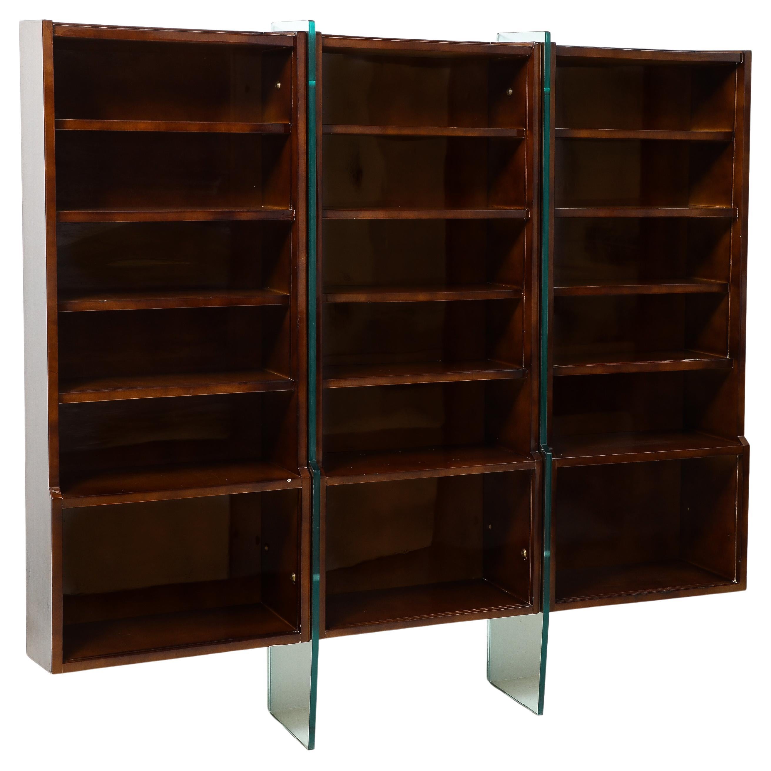Raphael Raphel Bookcase in Lacquered Wood & Glass, France 1950's For Sale