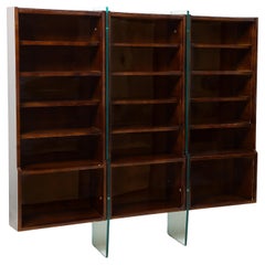 Raphael Raphel Bookcase in Lacquered Wood & Glass, France 1950's