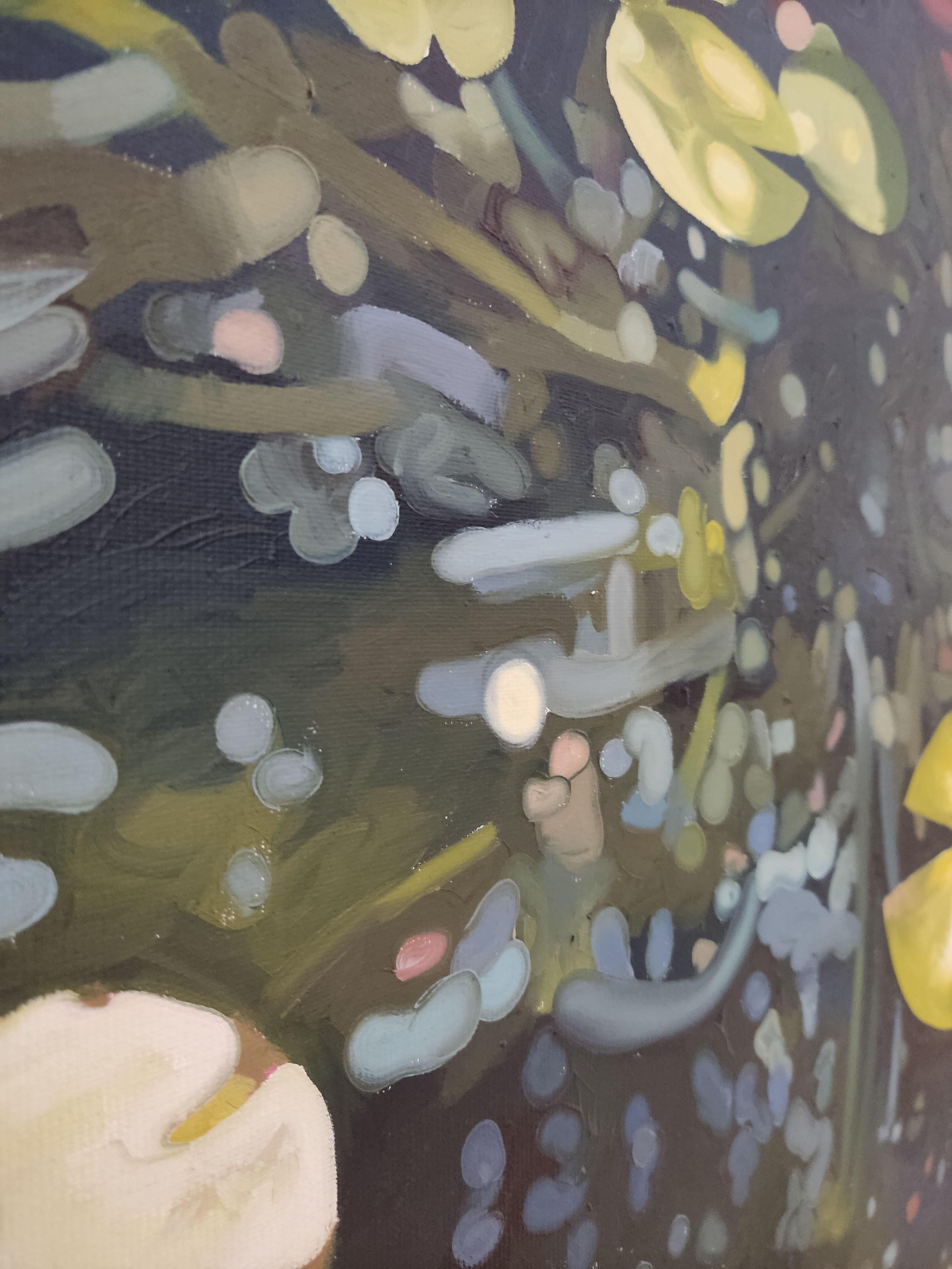 Peinture à l'huile originale de Bassin sur toile, lys d'eau, plante, eau, poisson doré - Impressionnisme Painting par Raphaël Renaud