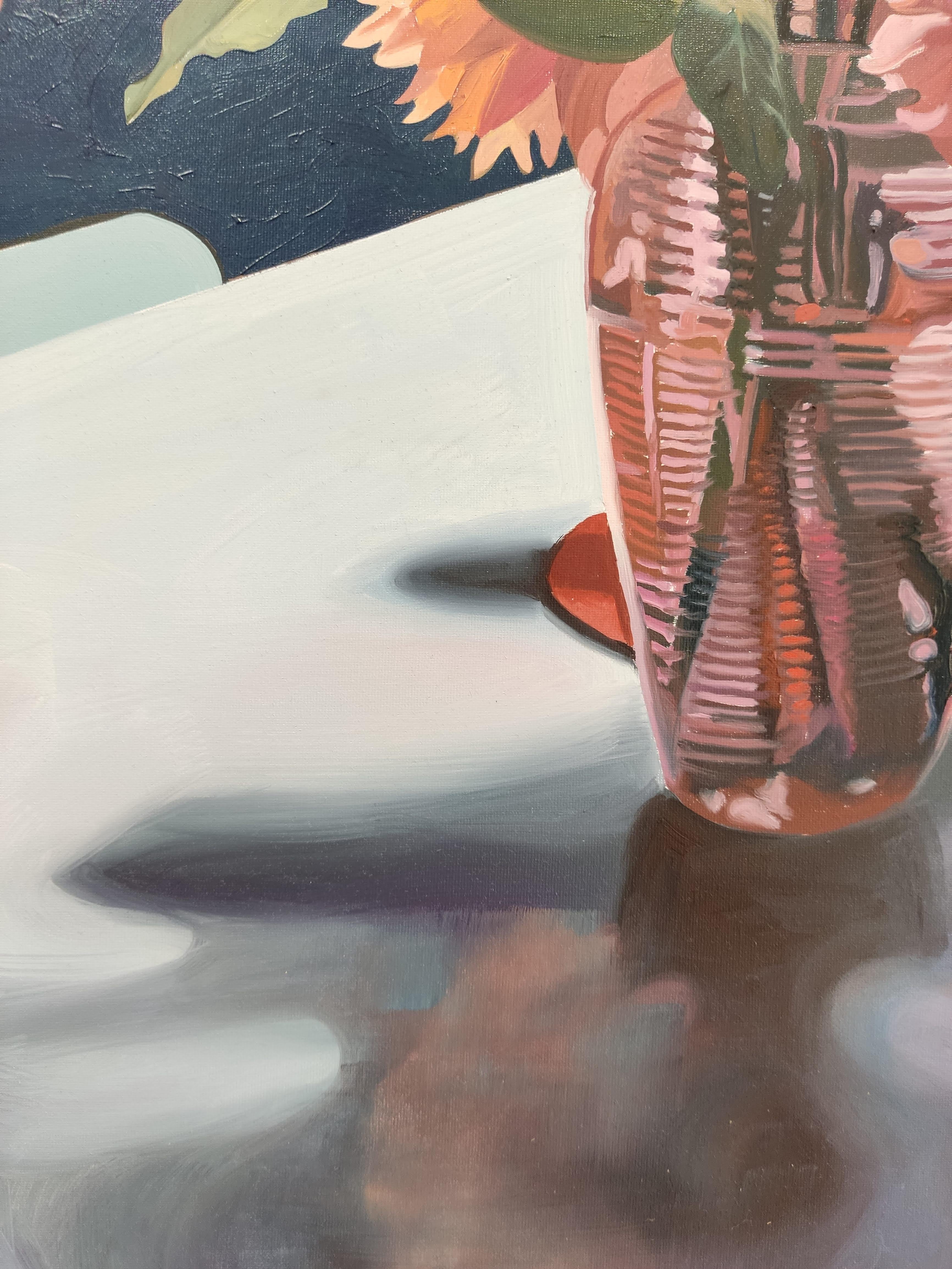Bouquet de Dahlias, Zeitgenössische Ölmalerei, Realismus, Stilleben, Interieur (Schwarz), Still-Life Painting, von Raphaël Renaud