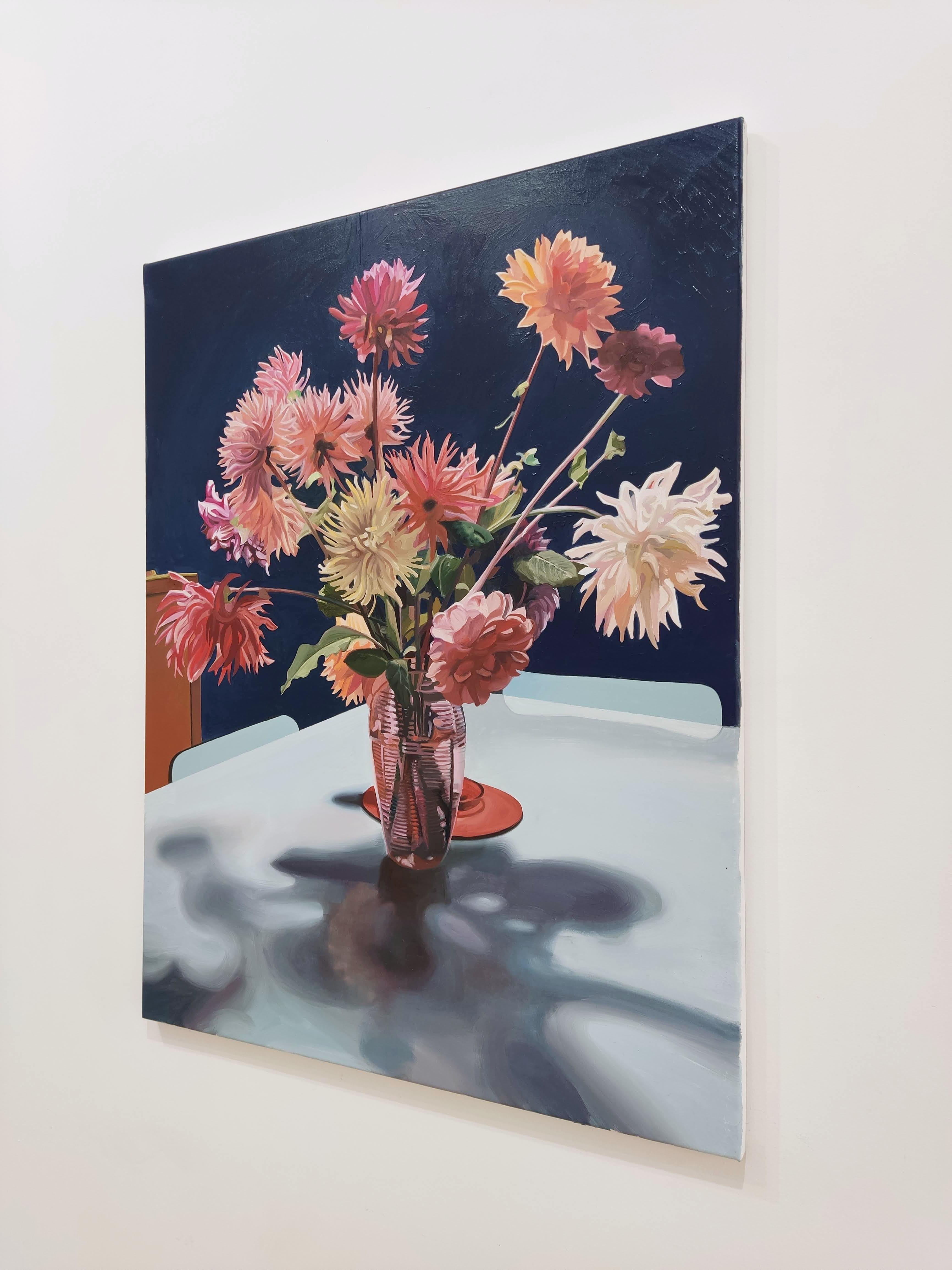 Bouquet de Dahlias, Zeitgenössische Ölmalerei, Realismus, Stilleben, Interieur im Angebot 1