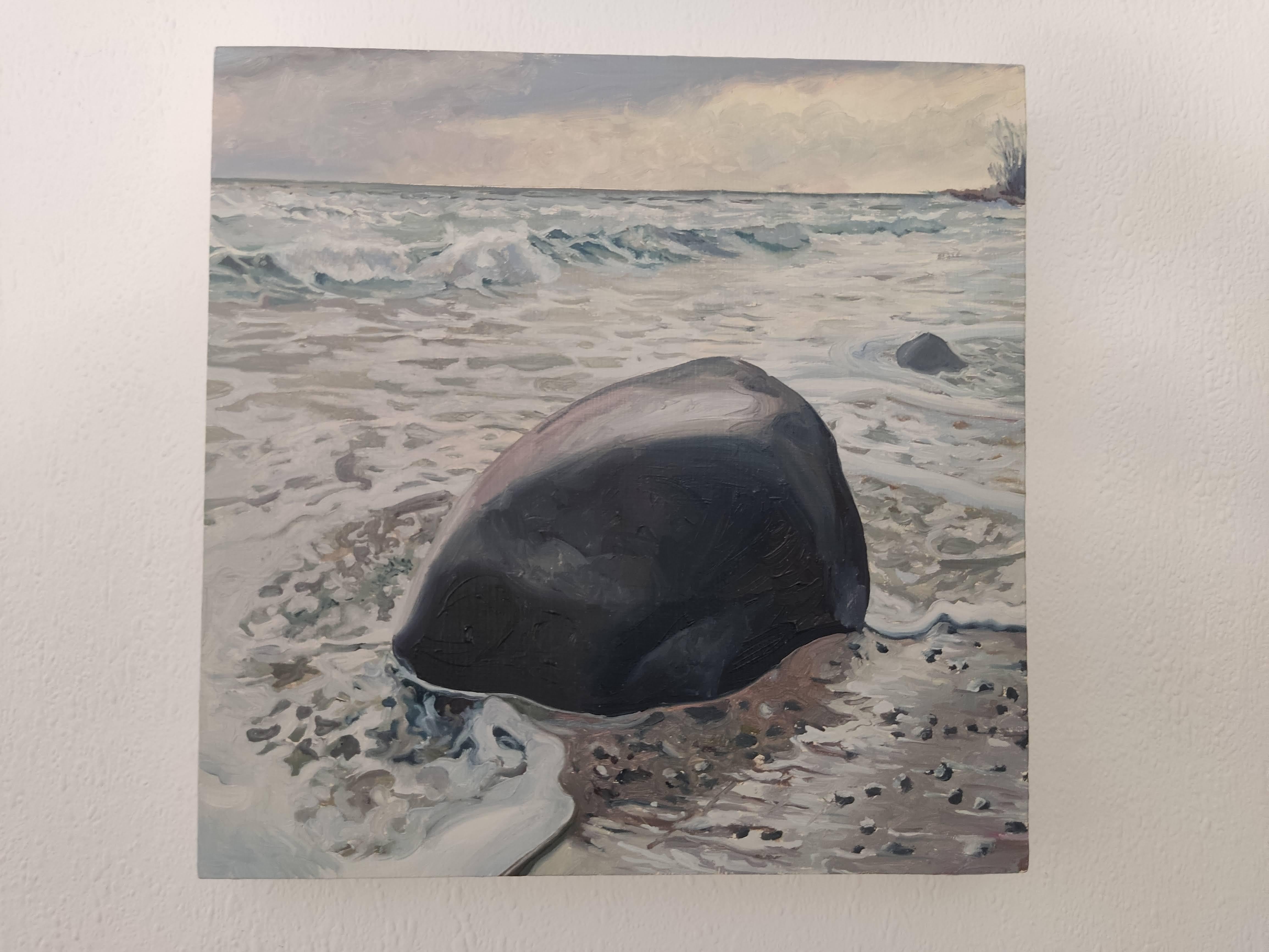 Cap Arkona, Original Oil Painting, Seascape - Gray Landscape Painting by Raphaël Renaud