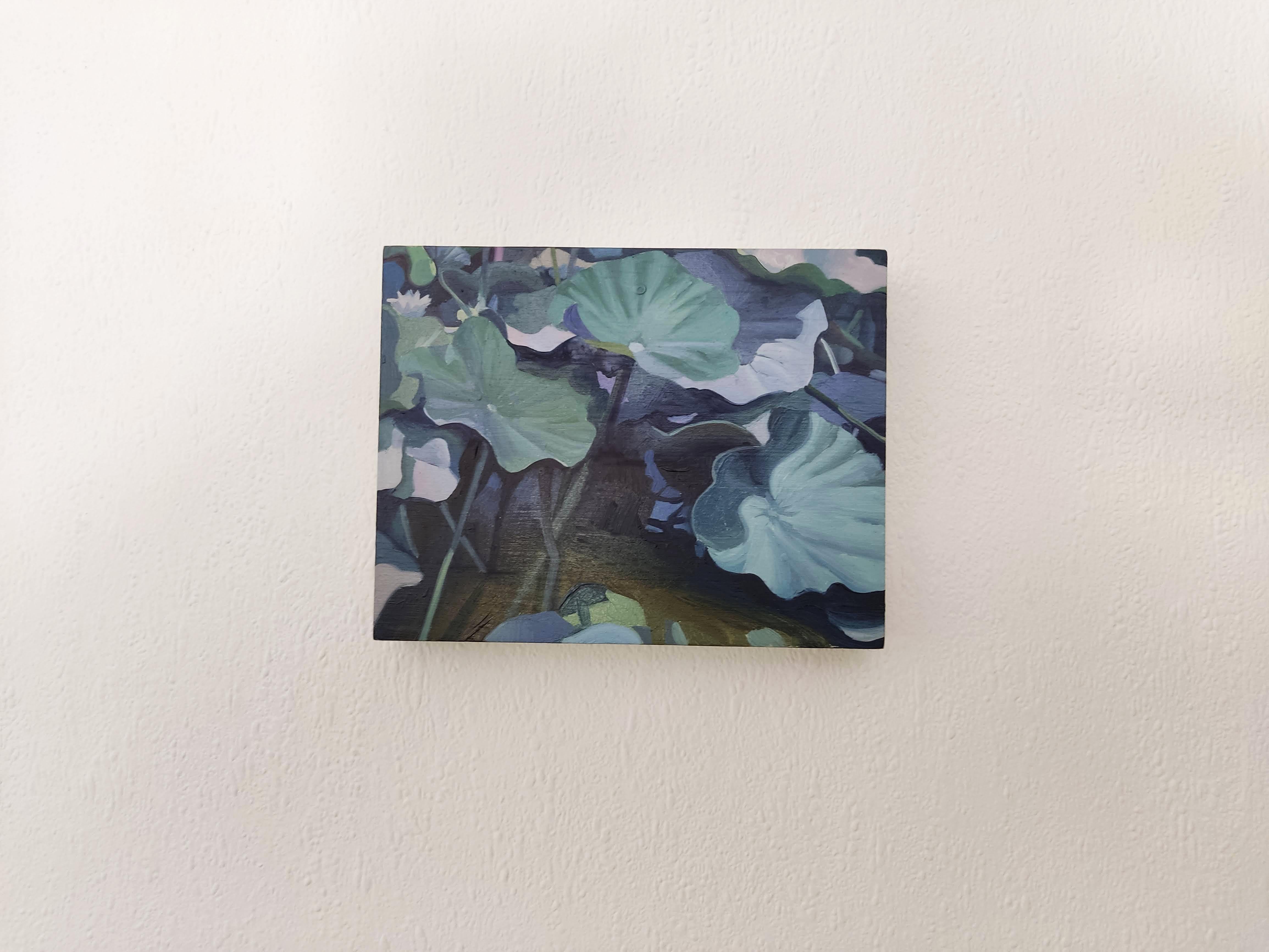 Nelumbo nucifera 3, Water lilies, Original Oil Painting, Blue, Landscape For Sale 1