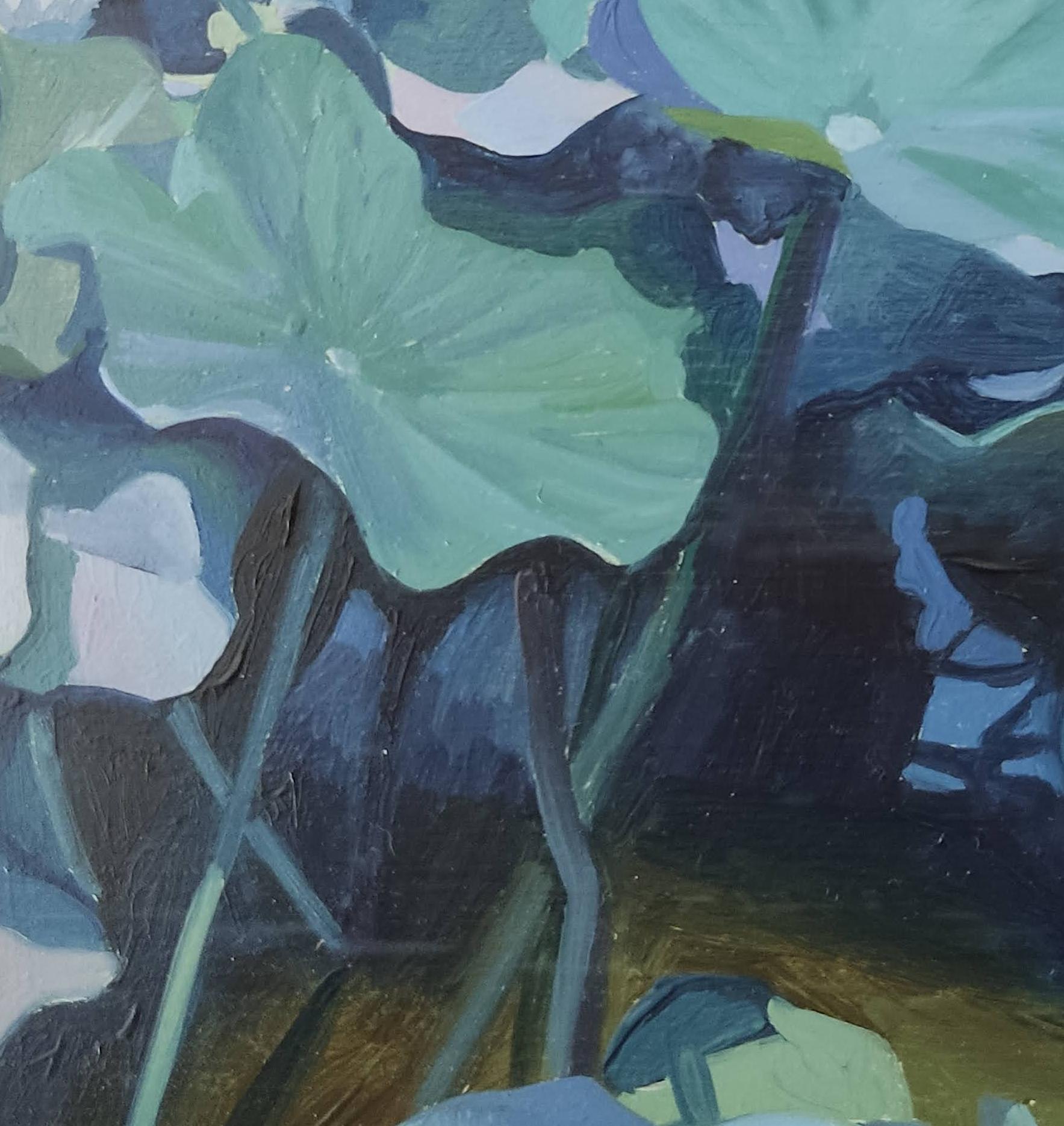 Nelumbo nucifera 3, Water lilies, Original Oil Painting, Blue, Landscape For Sale 3