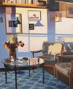 The living room in summer - Original Oil Painting, Interior design