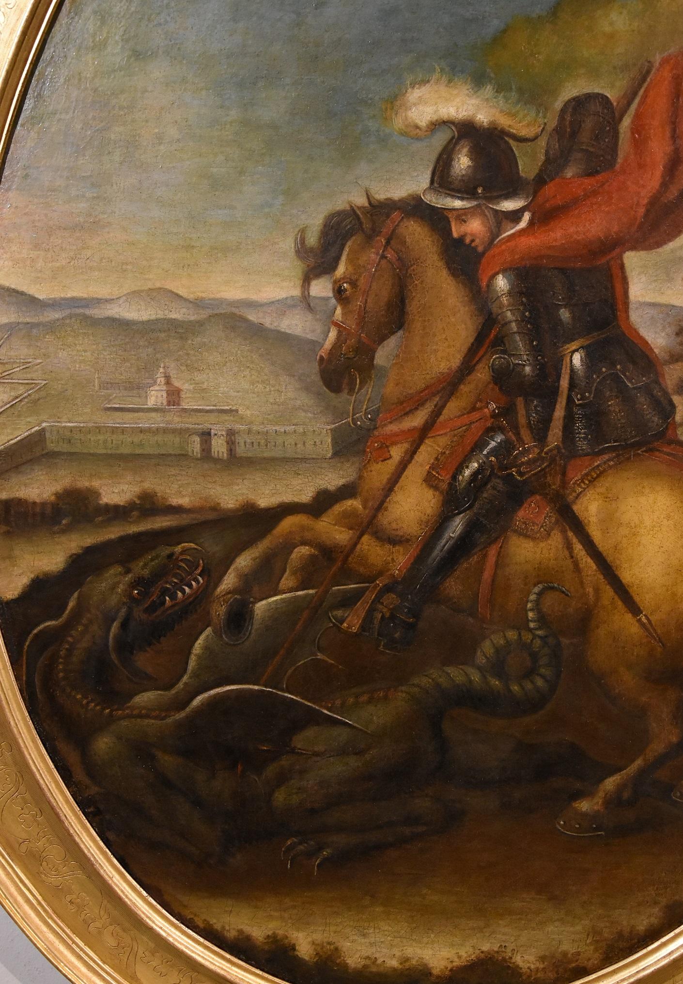 St. George Dragon Raphael Sanzio Paint Oil on canvas 17/18th Century Old master For Sale 6