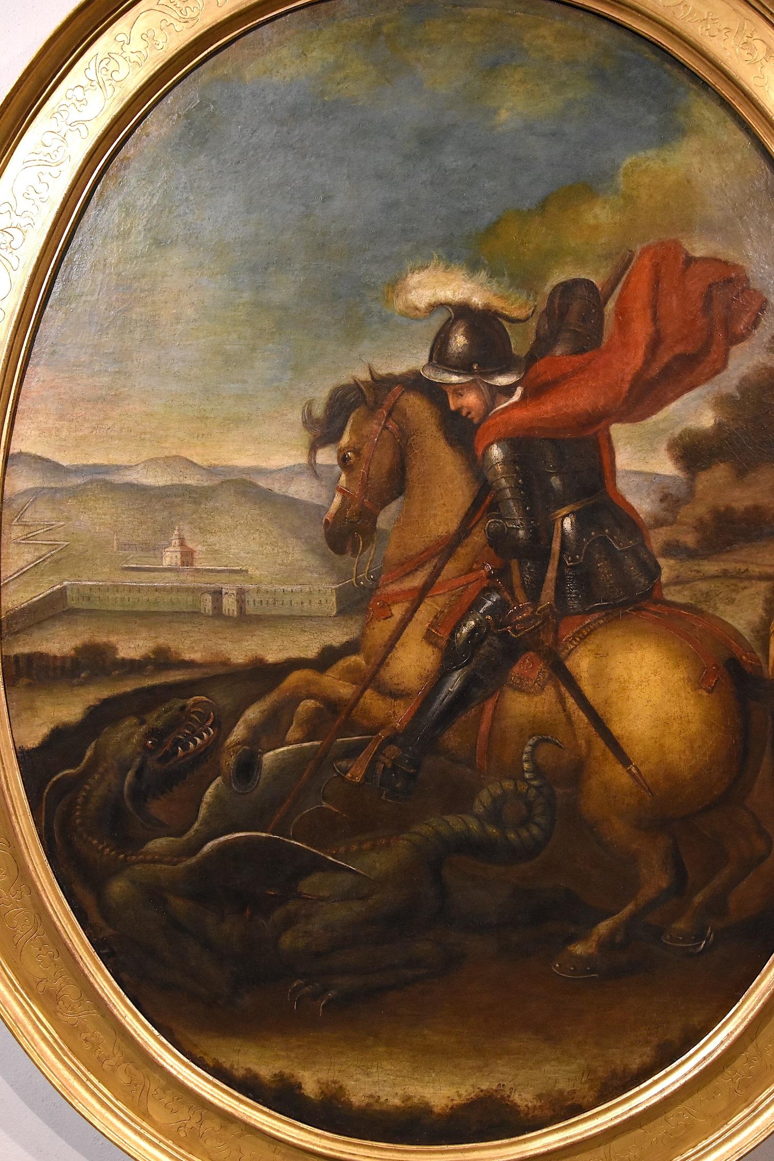 St. George Drache Raphael Sanzio Gemälde Öl auf Leinwand 17./18. Jahrhundert Alter Meister im Angebot 10