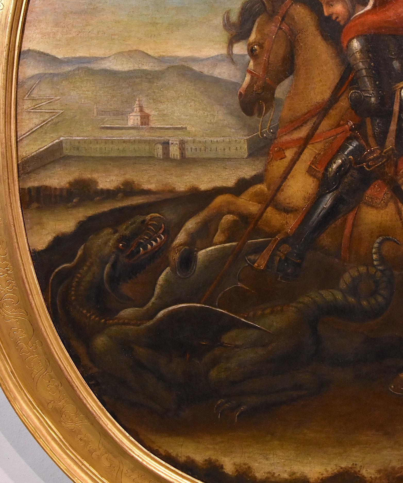 St. George Dragon Raphael Sanzio Paint Oil on canvas 17/18th Century Old master For Sale 8