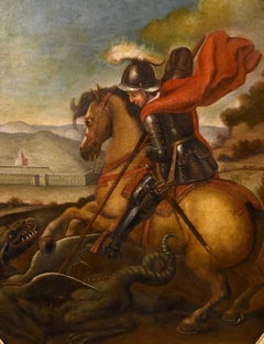 St. George Dragon Raphael Sanzio Paint Oil on canvas 17/18th Century Old master