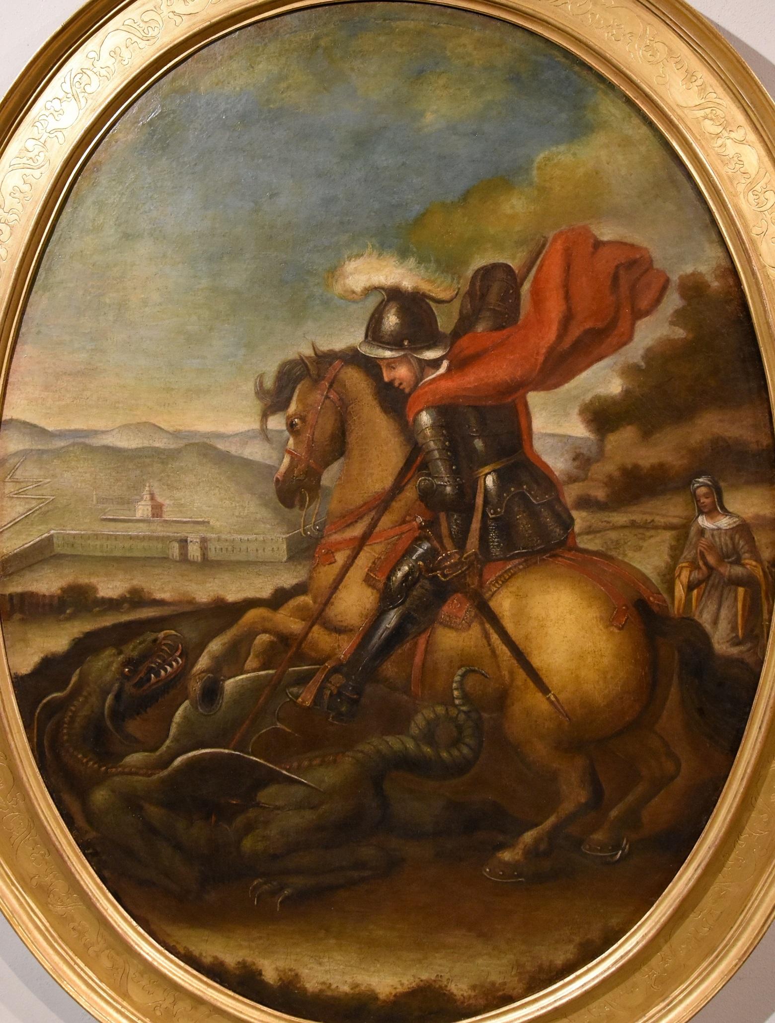 St. George Dragon Raphael Sanzio Paint Oil on canvas 17/18th Century Old master For Sale 3