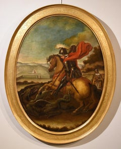 Antique St. George Dragon Raphael Sanzio Paint Oil on canvas 17/18th Century Old master