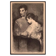 Raphael Soyer Boy  Girl Signed Vintage Modern Figurative Lithograph on Paper '54