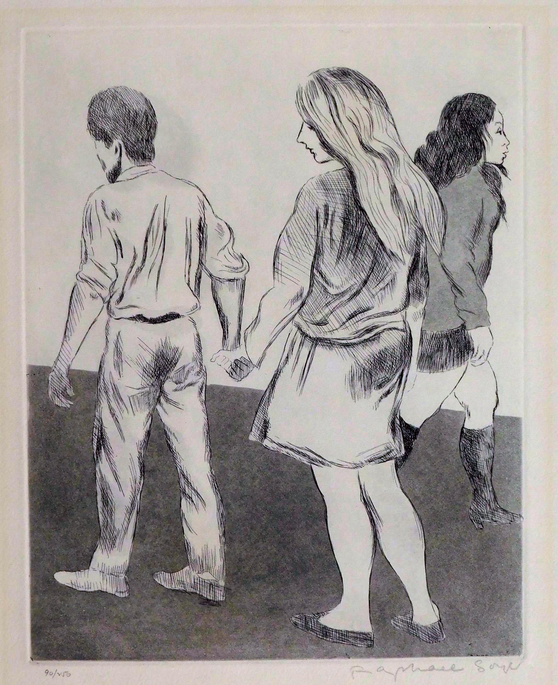 Etched Raphael Soyer Original Etching Circa 1970's - “Holding Hands”  For Sale