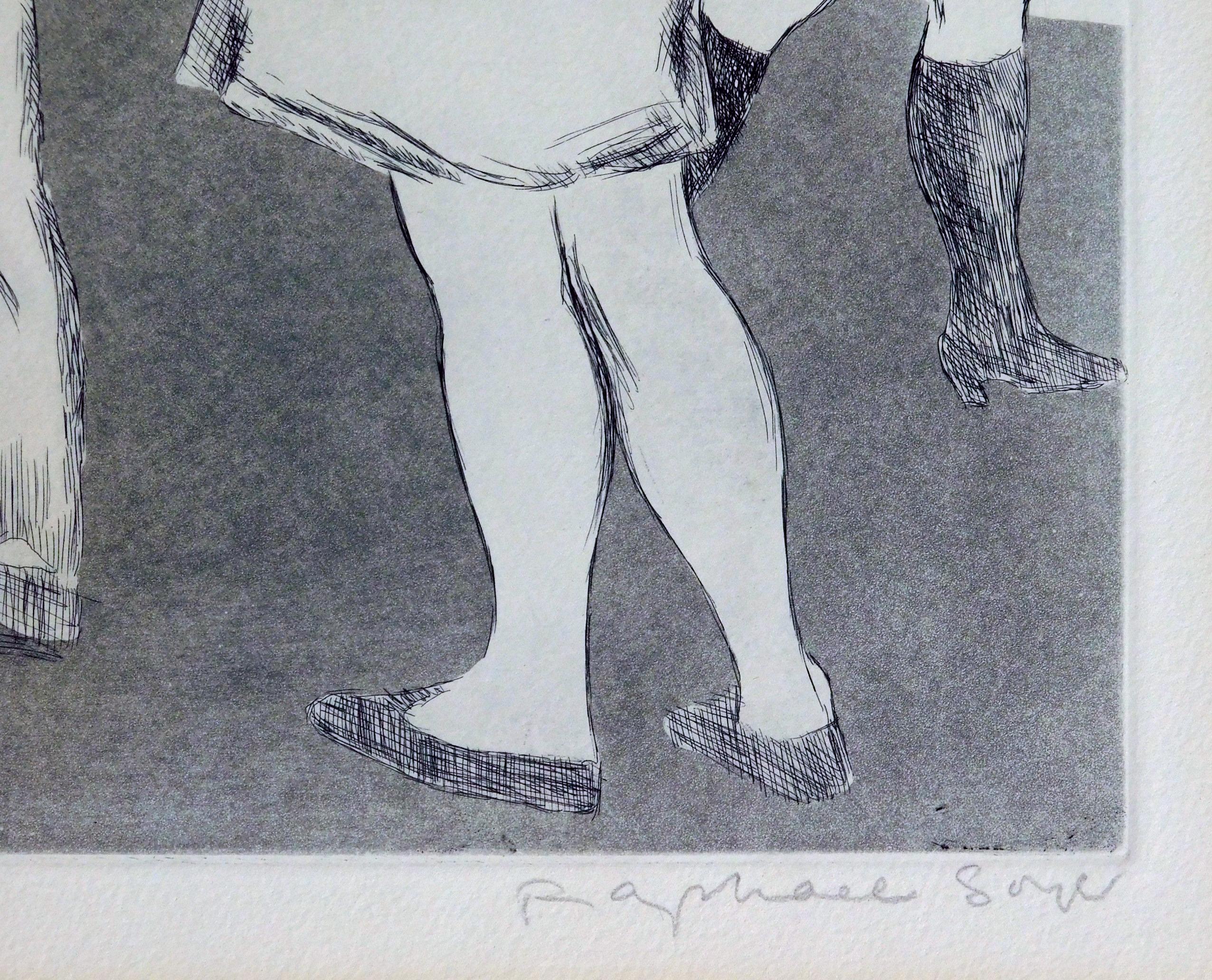 Raphael Soyer Original Etching Circa 1970's - “Holding Hands”  In Good Condition For Sale In Phoenix, AZ