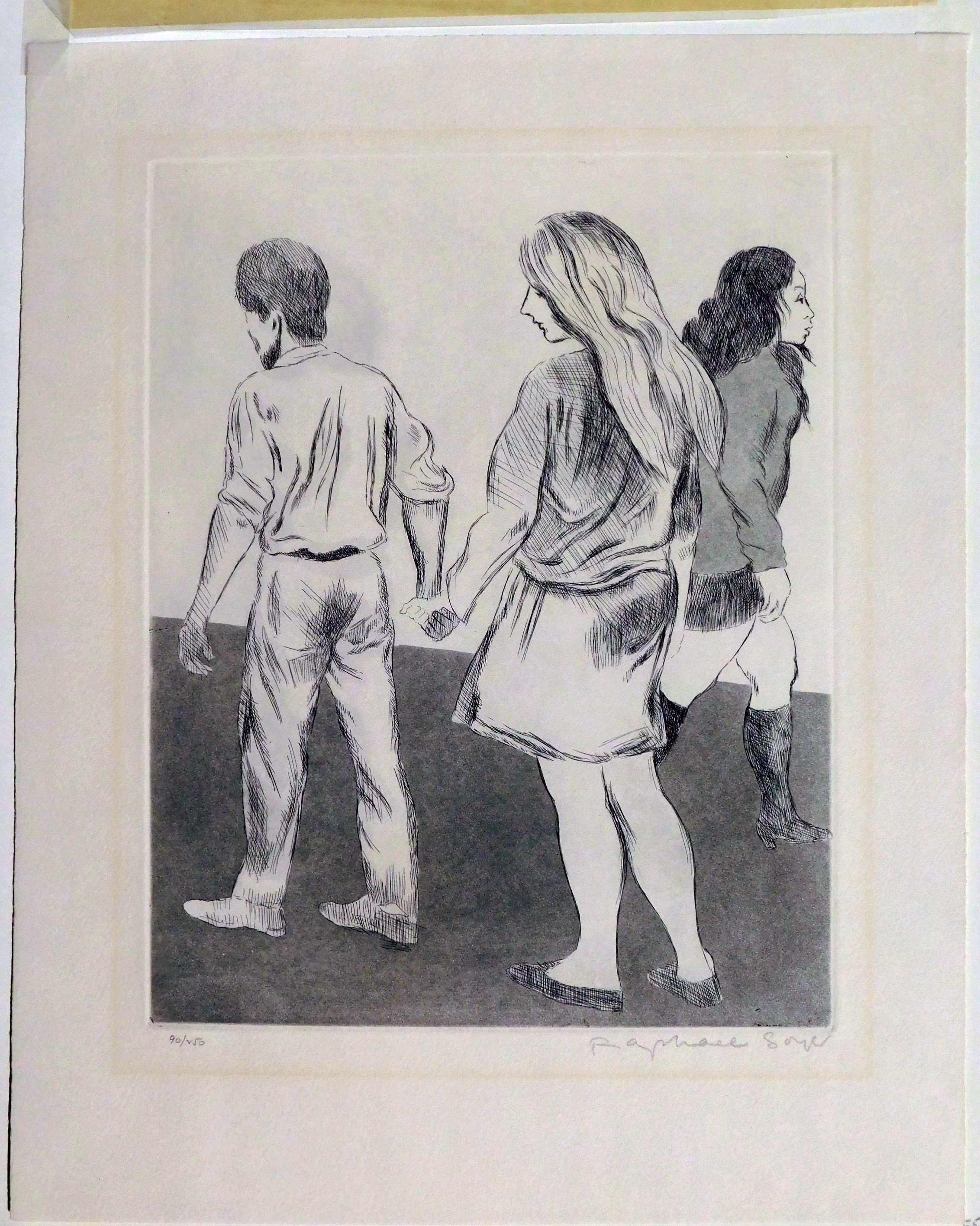 Papier Raphael Soyer, gravure originale datant des années 1970, tenant des mains  en vente
