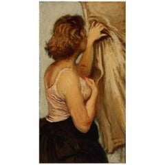 Raphael Soyer Huile originale sur panneau:: danseuse attendant dans les coulisses