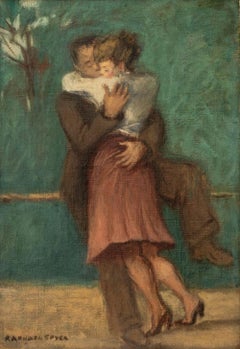 Pareja abrazada en una escena interior