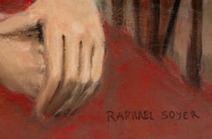 Dama con vestido rojo - renombrado artista neoyorquino Raphael Soyer, Realismo social/WPA