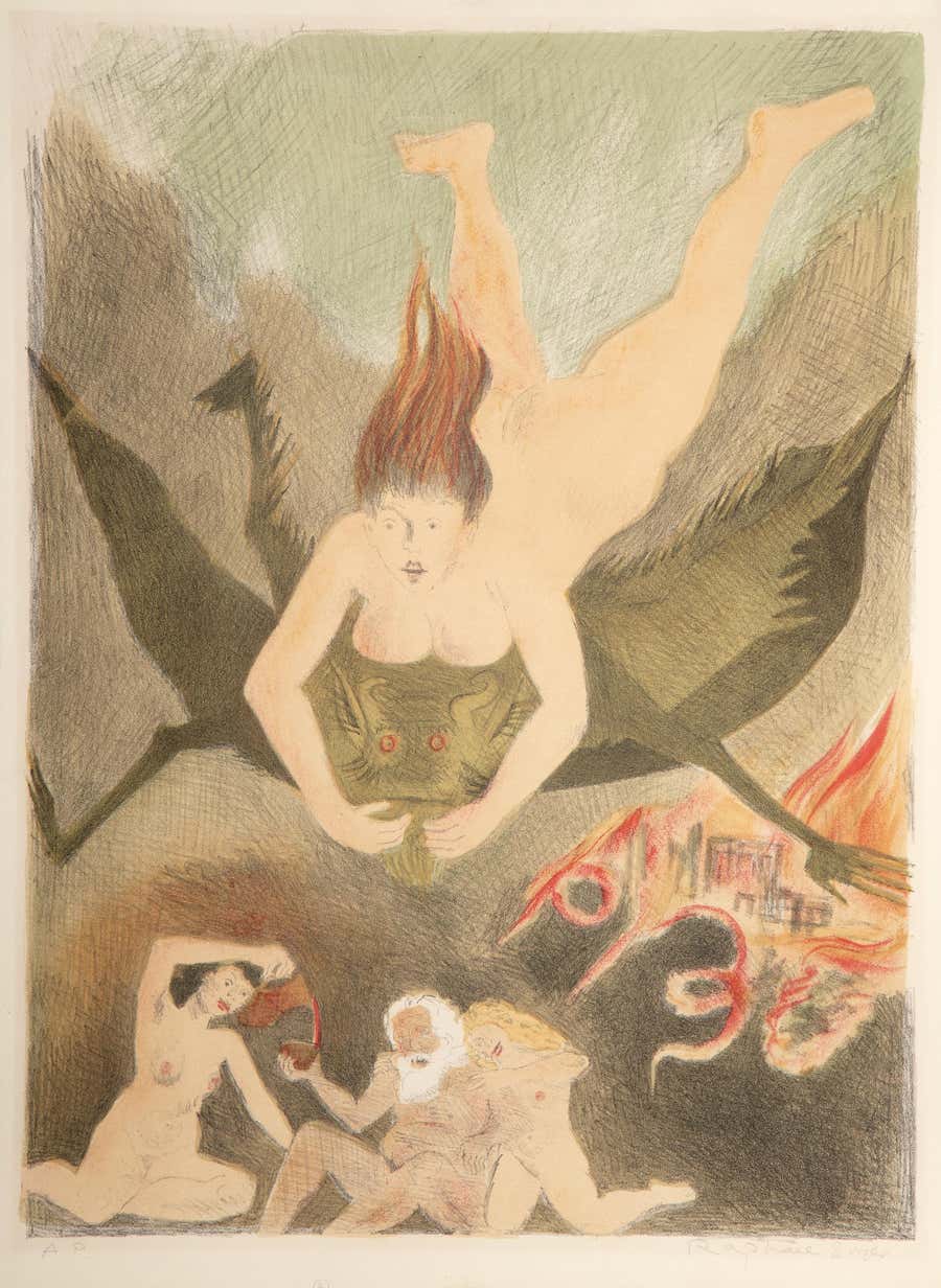 Dreamscape, Surrealist Nude Lithograph by Raphael Soyer