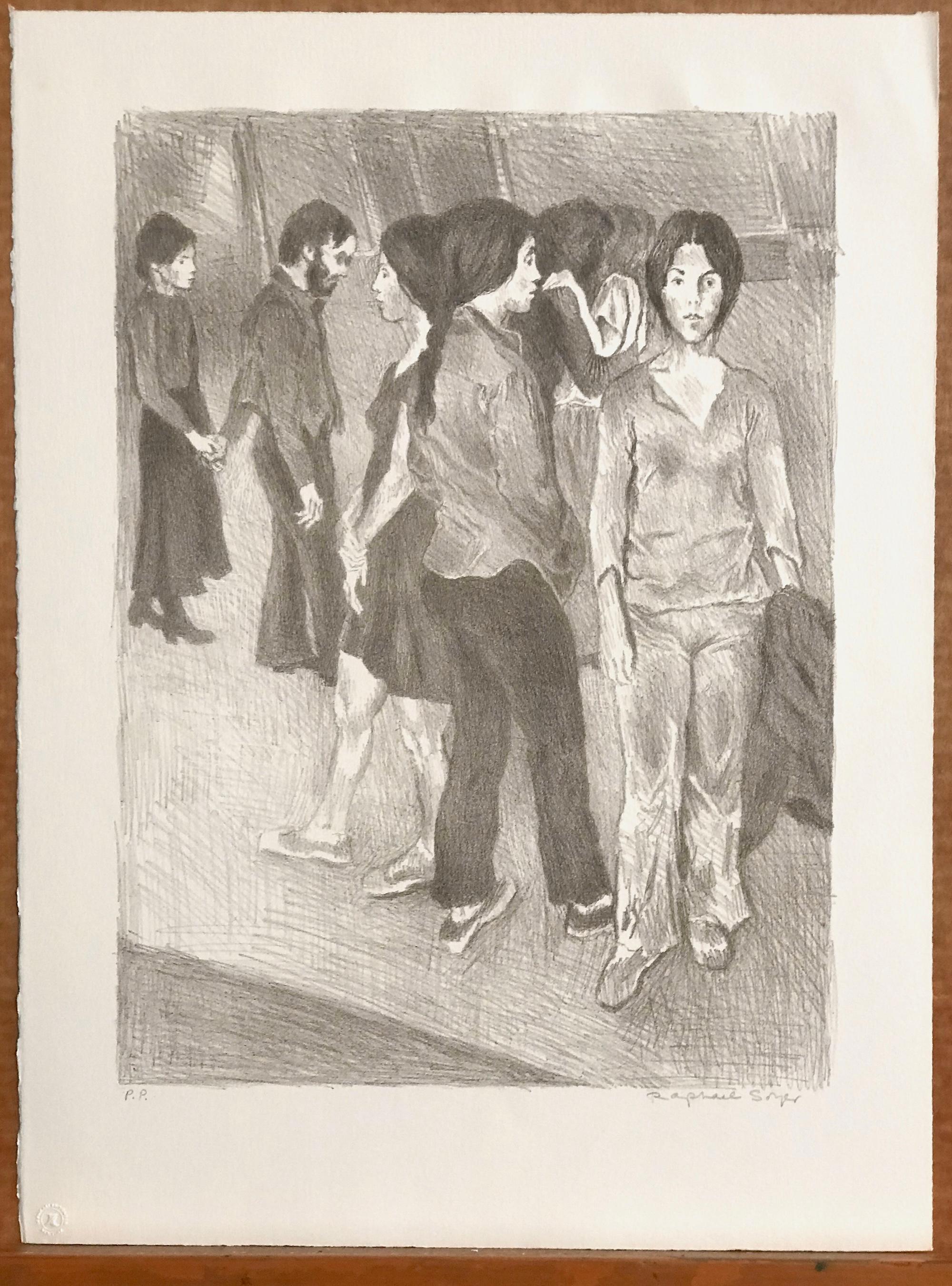 GATHERING Signierte Stone-Lithografie, NYC Gruppenporträt-Zeichnung, Brown im Angebot 4