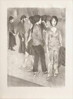 GATHERING Signierte Stone-Lithografie, NYC Gruppenporträt-Zeichnung, Brown