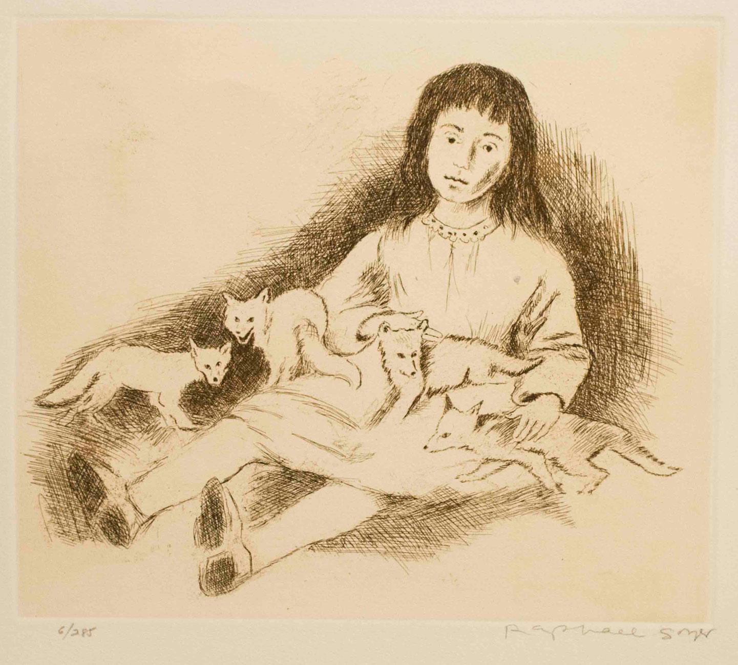 Girl with Foxes - Print by Raphael Soyer