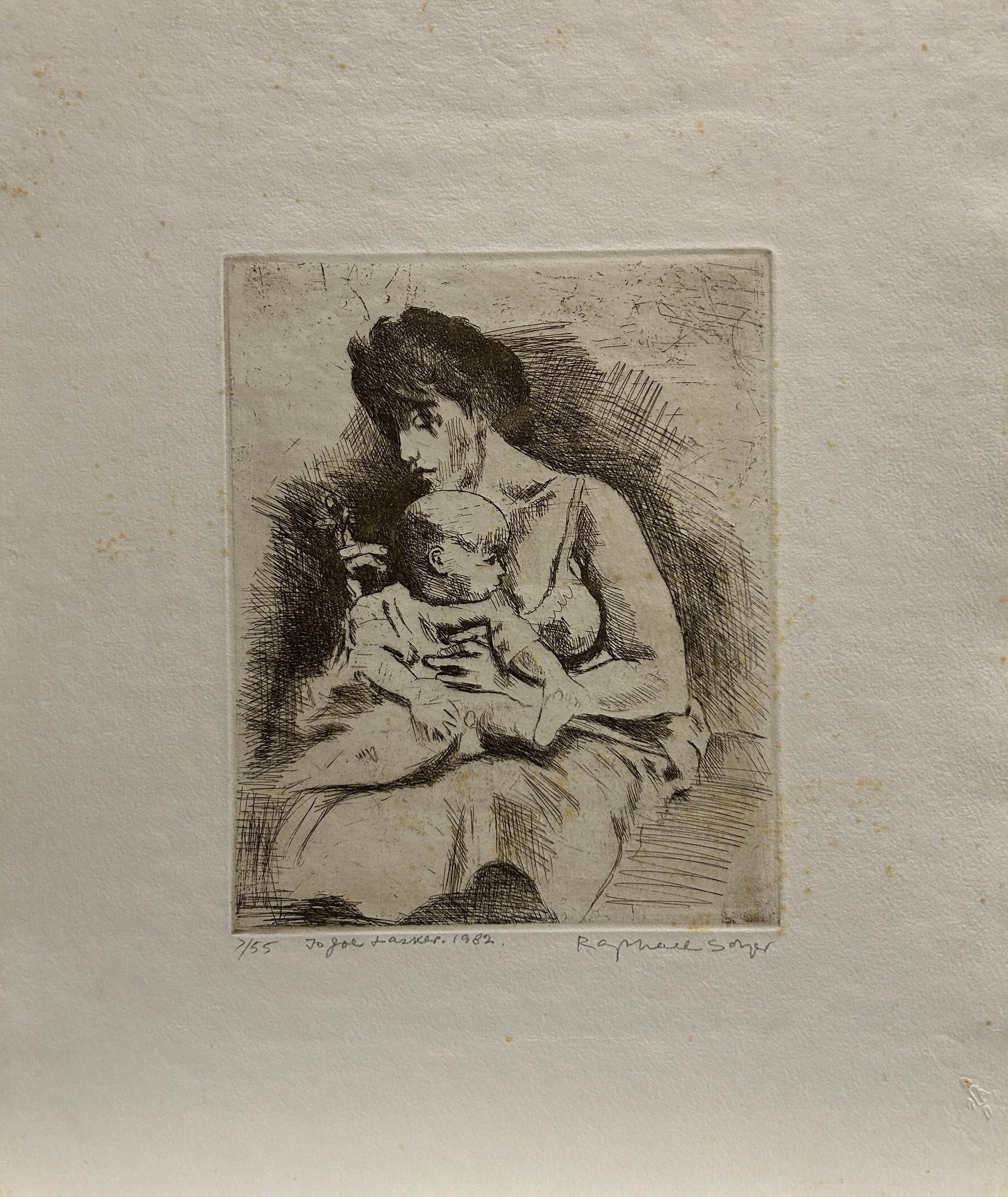 Figurative Print Raphael Soyer - Mère et enfant
