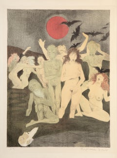 Nude in the Moon Light, Signed Surrealist Lithograph by Raphael Soyer